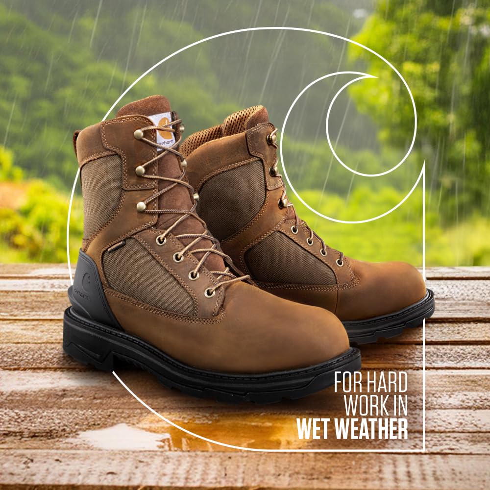 Carhartt Men's Ironwood 8 Inch Waterproof Work Boots - Steel Toe, Slip Resistant, Comfortable for Construction & Outdoor Work | Perfect for Job Sites, Hiking & Heavy Duty Use