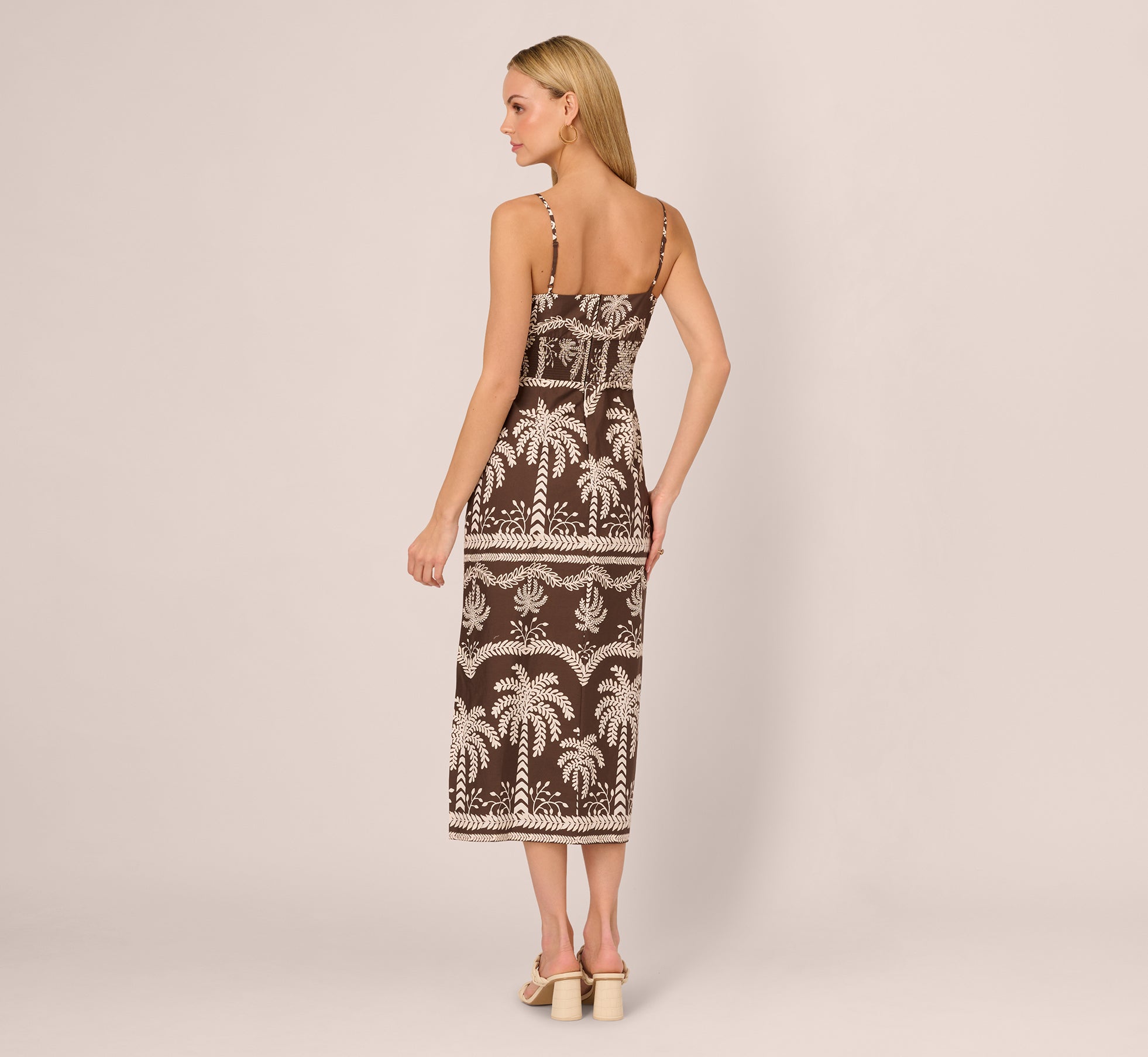 Brown Ivory Sleeveless Bow Front Palm Tree Sundress - Women's Summer Beach Dress for Vacation, Pool Party, and Tropical Getaways