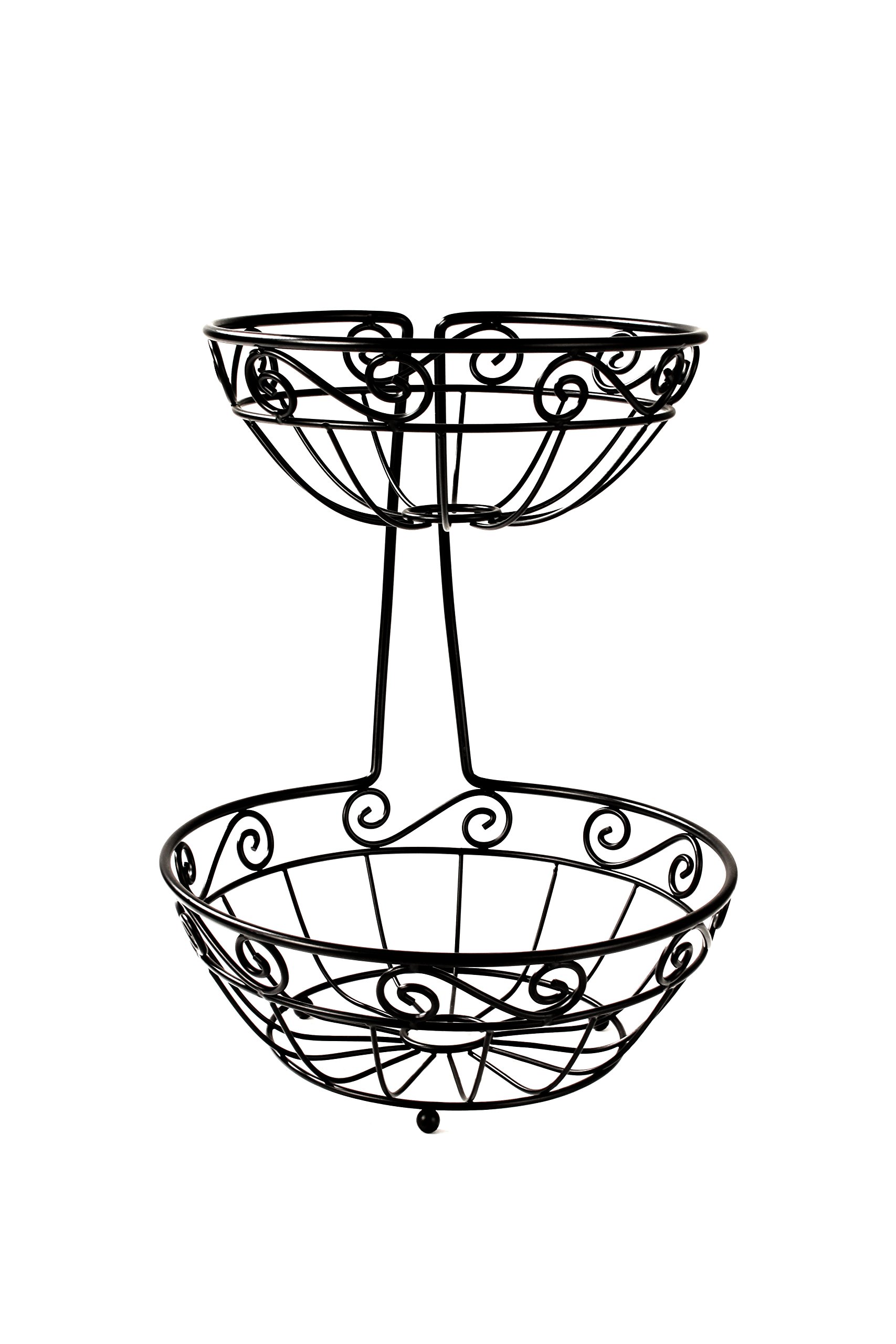 2-Tier Black Spectrum Scroll Fruit Stand - Kitchen Counter Organizer for Fruits, Vegetables & Food Storage | Perfect for Pantry, Dining Table & Small Space Organization