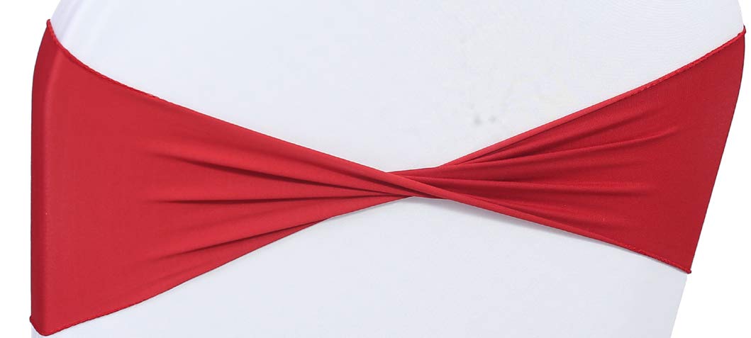 250 PCS Spandex Wedding Chair Bands Sashes Bow Tie Set - Apple Red for Wedding Decorations, Banquet, Party & Event Decor - Elastic Chair Covers for Reception, Bridal Shower, Anniversary Celebration
