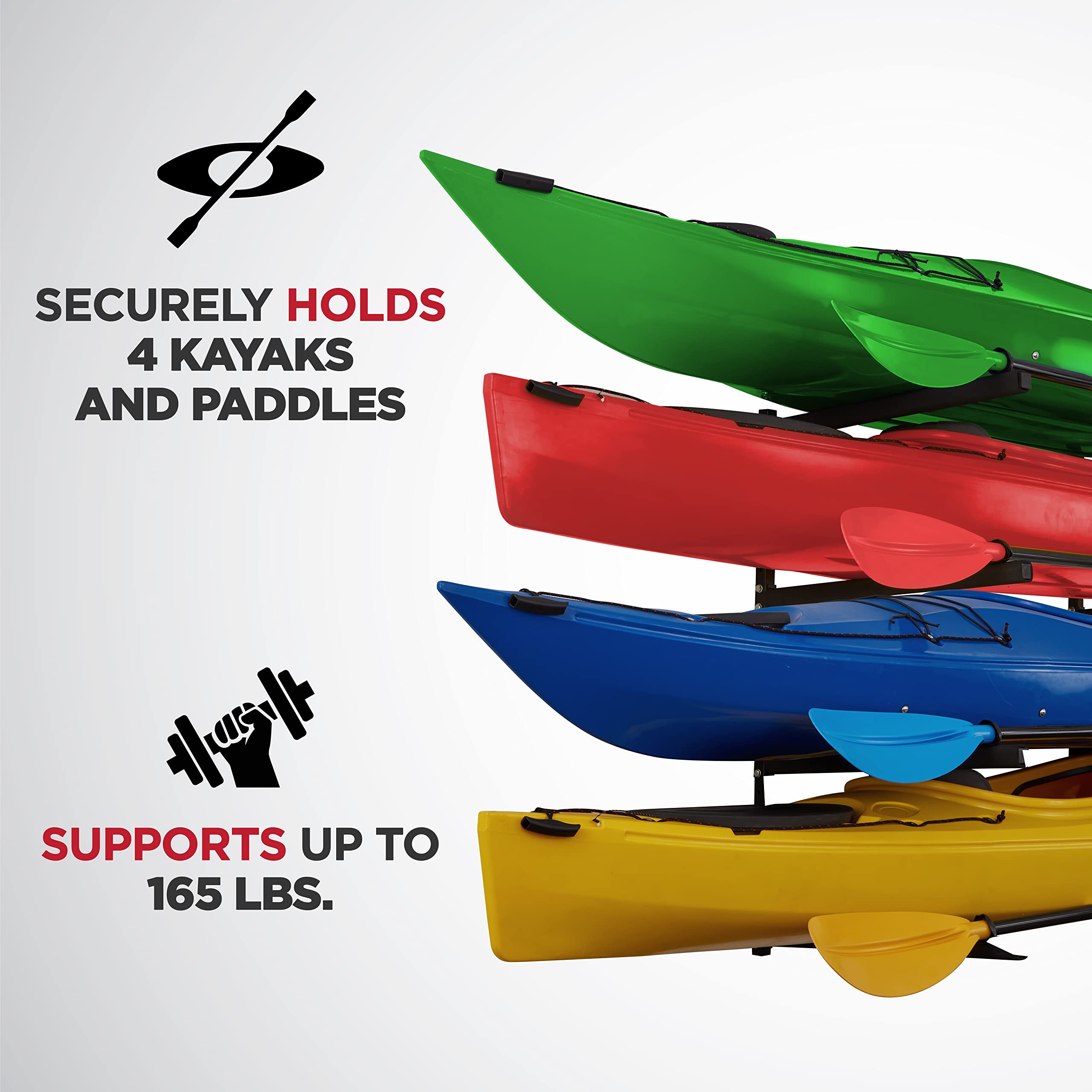Heavy Duty Wall Mount Kayak Storage Rack - Adjustable Universal Hooks for Kayaks, SUP, Canoe & Paddleboard - Indoor & Outdoor Garage Storage Solution for Boats and Water Sports Equipment