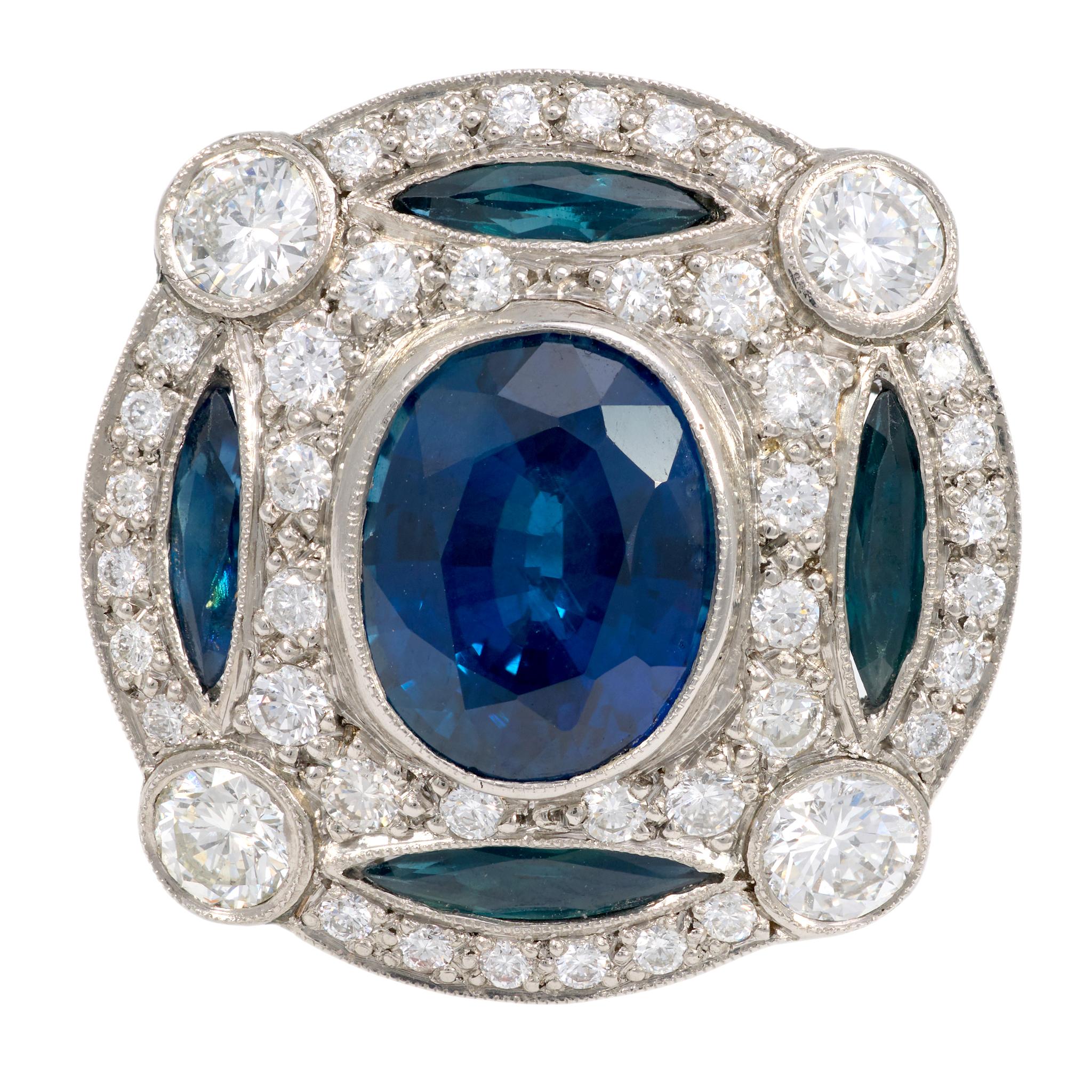 5.70 Carat GIA Certified Sapphire & Diamond Platinum Cocktail Ring for Women - Elegant Evening Party, Wedding, Anniversary & Special Occasion Jewelry Gift