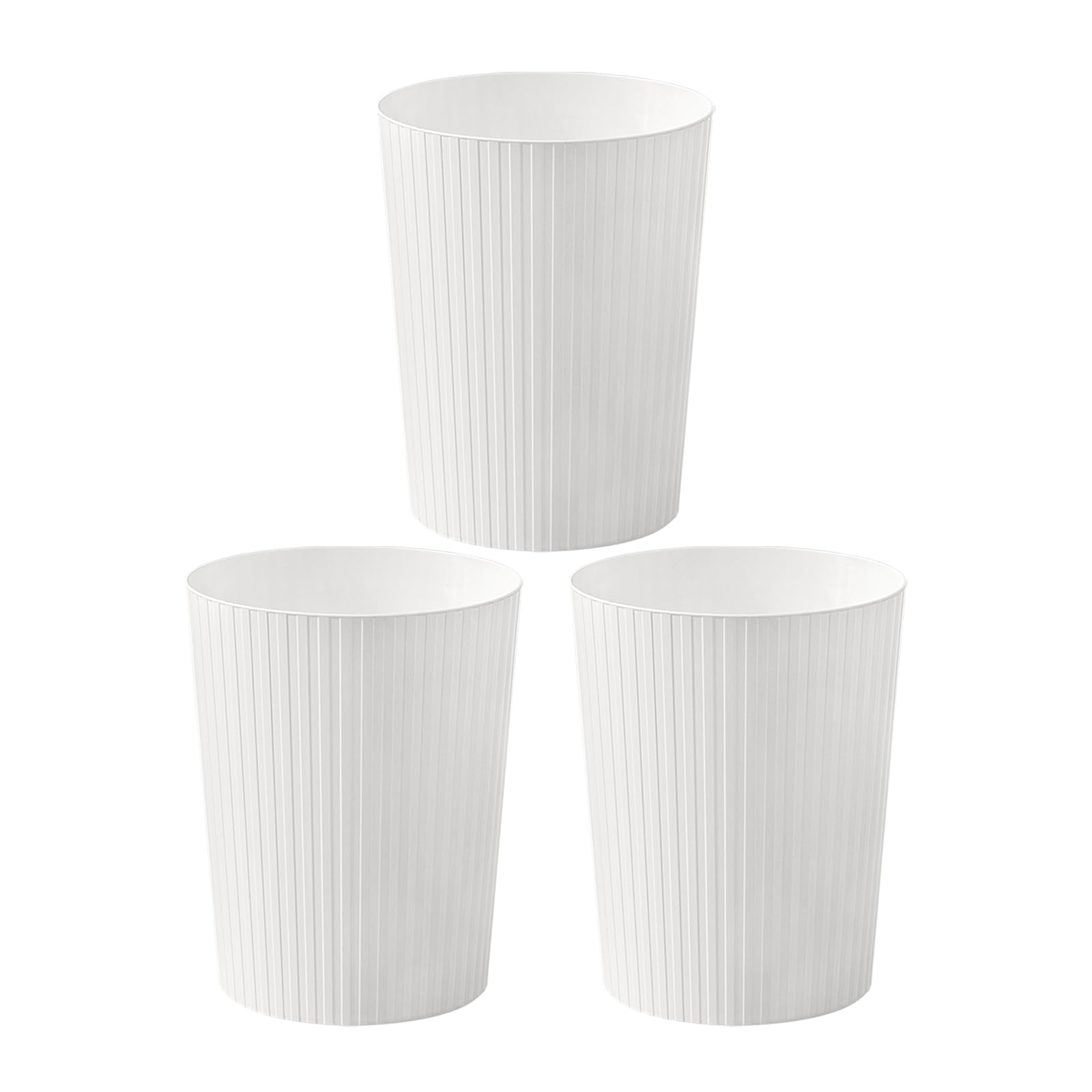 Cetomo 7.2L Plastic Waste Paper Bin - 3 Pack Small Round Trash Can with Solid Stripe, Open Top Design for Kitchen, Bedroom, Office | Frosted Matte Minimalist Style | Nesting Storage Solution | White Waste Basket for Home & Office Organization