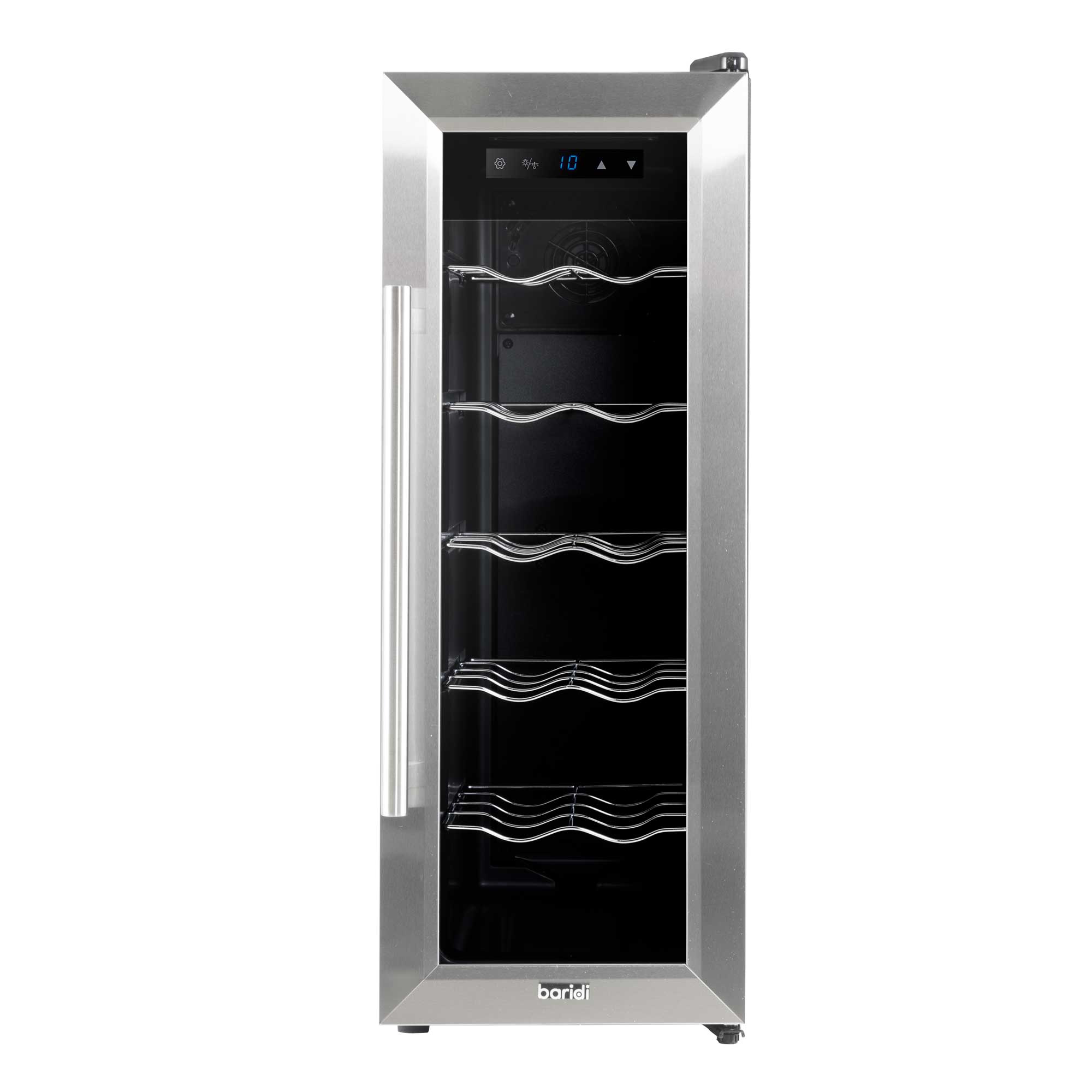 Baridi 12 Bottle Wine Cooler with Digital Touch Screen Controls & LED Light - Stainless Steel Wine Refrigerator for Home, Office or Restaurant Use - Perfect for Storing Red, White and Sparkling Wines