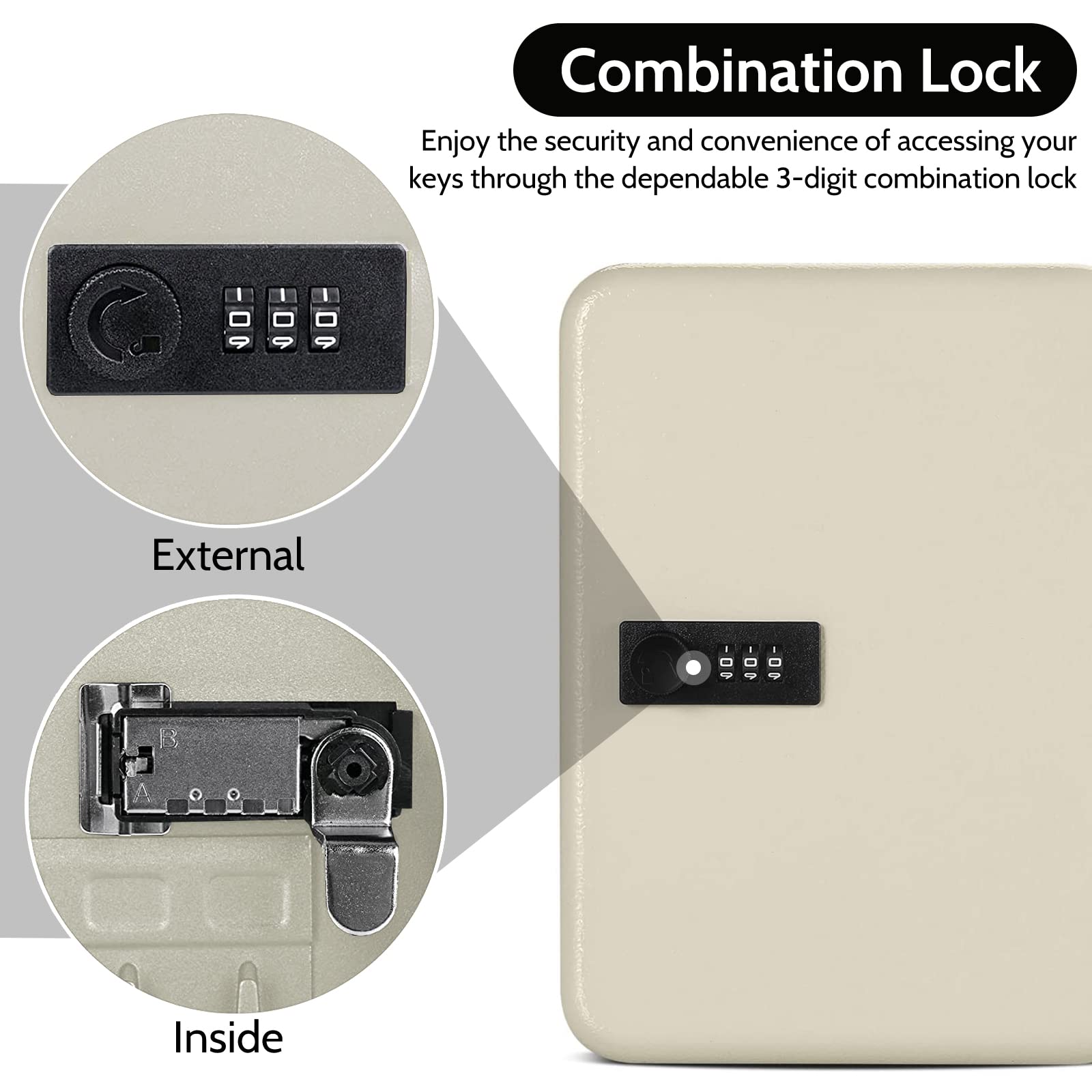 Wall Mount Key Cabinet with Combination Lock - Heavy Duty Steel Security Box Holds 48 Keys, Space Saving Design for Home, Office, School & Laboratory Use - Easy Installation & Setup (Beige) | Perfect for Key Organization in Apartments, Hotels, and Maintenance Rooms