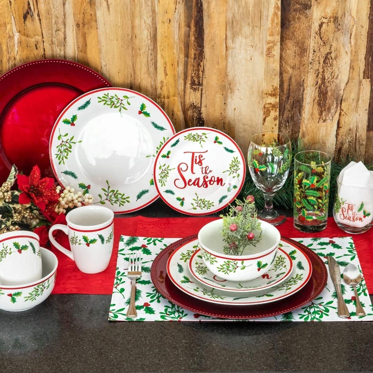 Premium White Coffee Mugs Set of 2 - 12oz Durable Stoneware Mugs with Heat Retention - Festive Holly & Berries Design for Fall, Christmas & Holidays - Perfect for Coffee, Tea, Juice, Water & Milk - Ideal for Home, Office, Gifts & Seasonal Decor