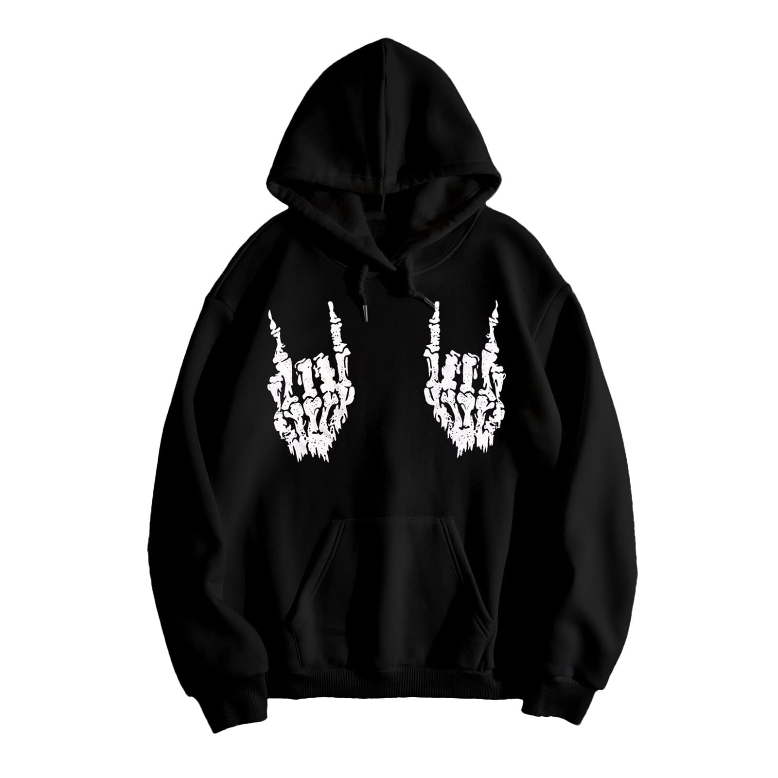 Gothic Skeleton Print Long Sleeve Hoodie for Women - Casual Pullover Tops with Hood - Perfect for Halloween, Christmas & New Year's Eve Outfits