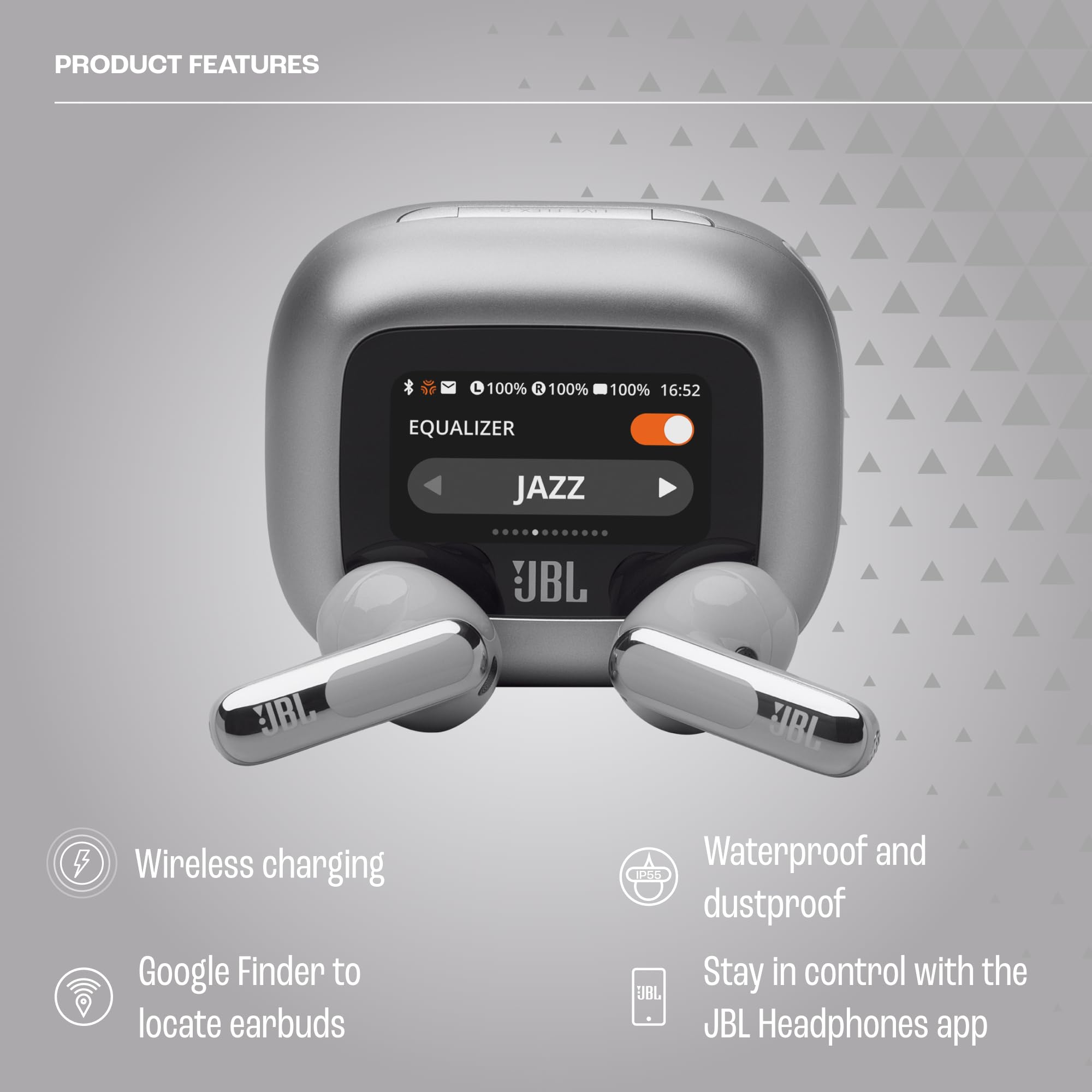 JBL Live Flex 3 Wireless Bluetooth Earbuds - 50H Battery, Adaptive Noise Cancelling, Hi-Res Audio, IP54 Waterproof, Open-Back Design (Silver) | Perfect for Gym, Commuting & Travel