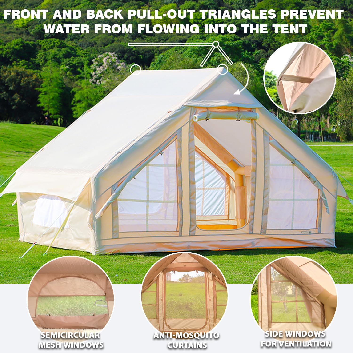 Inflatable Camping Tent for 4-6 People - 4 Season Waterproof Portable Blow Up Tent with Air Pump | Perfect for Family Camping, Glamping, Outdoor Adventures & Emergency Shelter