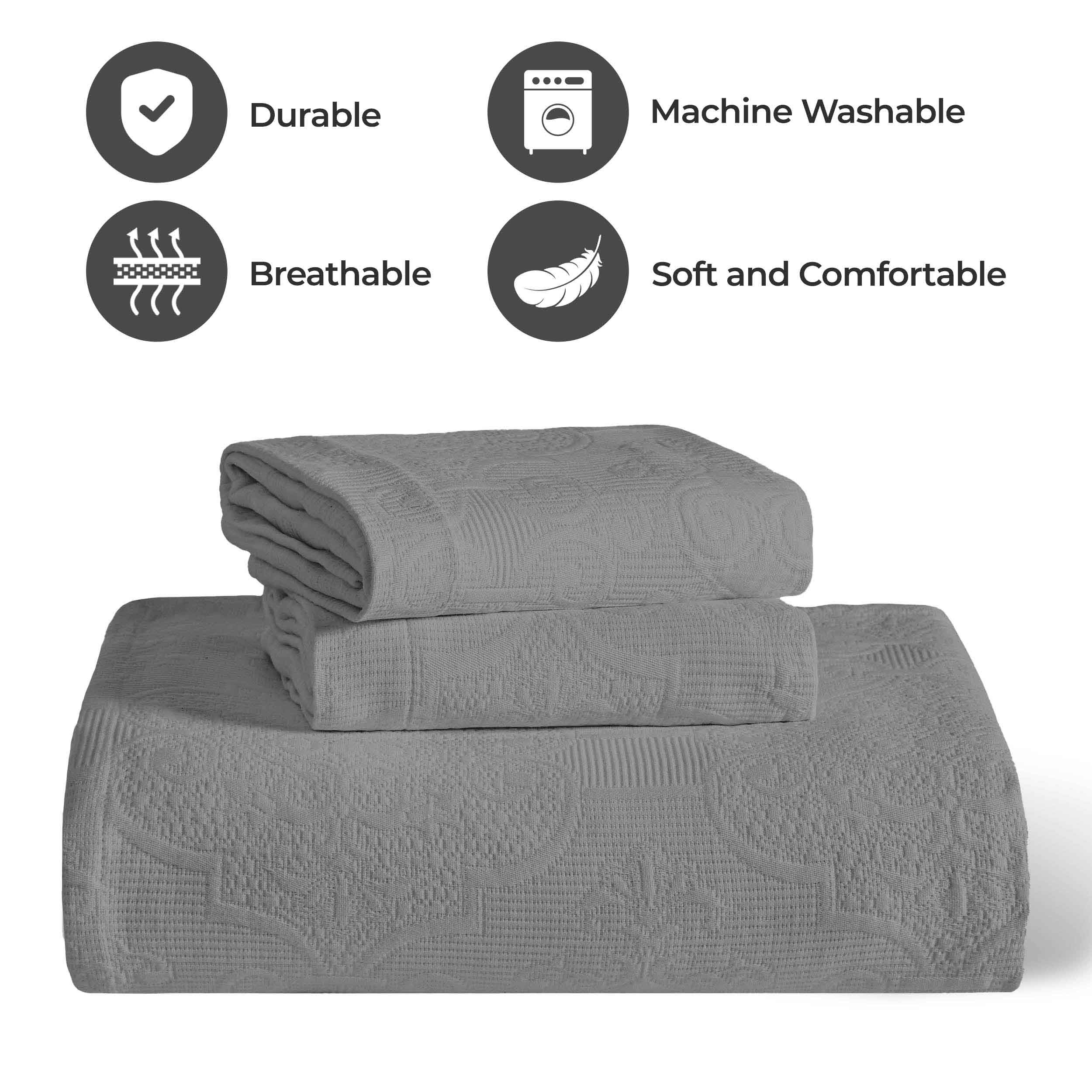 Florin Cotton Matelassé Jacquard Bedspread Set with Scrolling Medallion Design - Luxury Queen/King Size Bedding for Master Bedroom, Guest Room & Hotel Decor