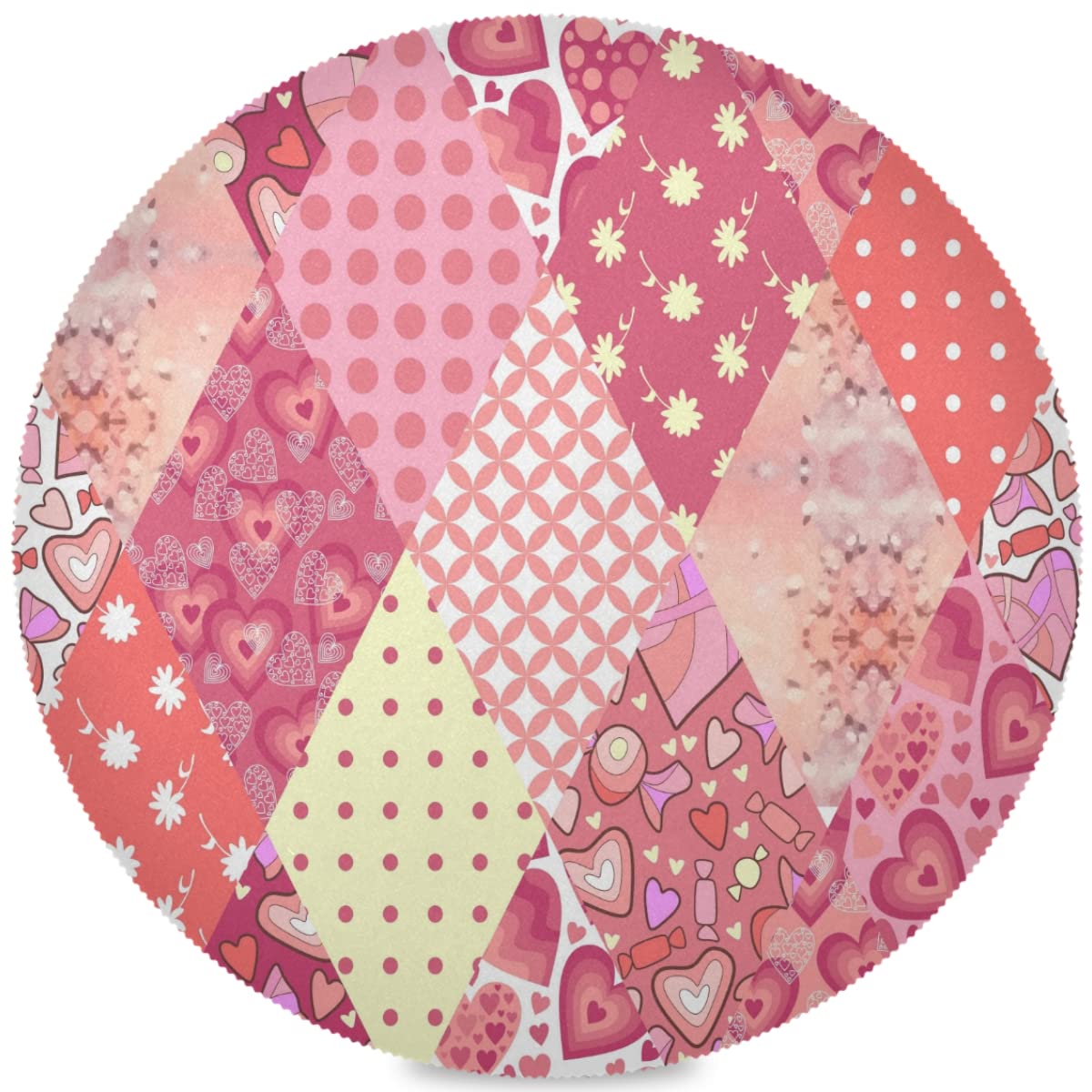 Romantic Pink Valentine's Heart Round Placemats Set of 6 - Non-Slip, Washable Dining Table Mats for Kitchen & Home Decor (15 Inch) - Perfect for Weddings, Anniversaries & Romantic Dinners