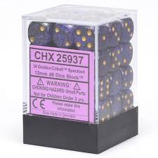 Chessex D6 36 Pack Golden Cobalt Speckled 12mm Pipped Dice Set - Perfect for Tabletop RPG Games, Board Games, and Collectors