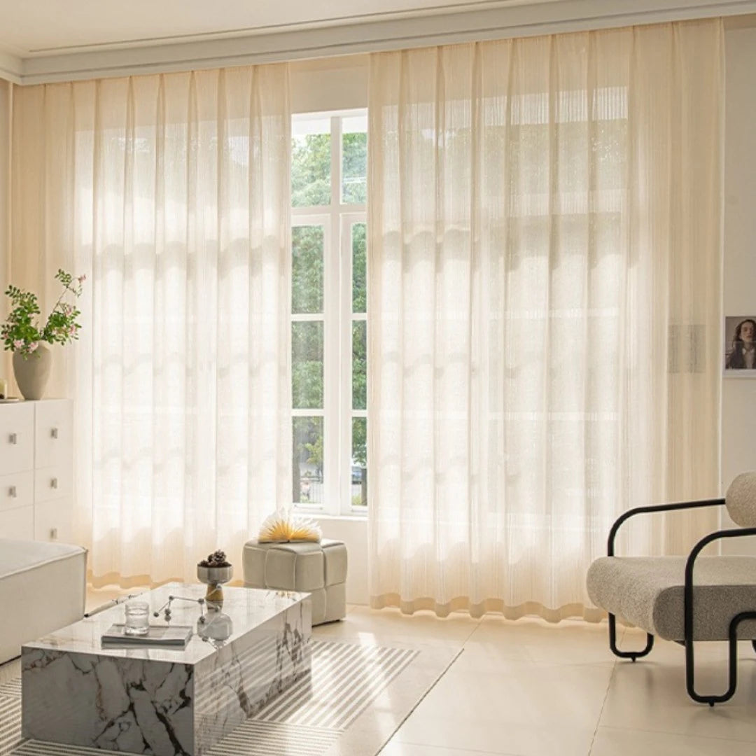 Eleanor Ivory Mesh Embossed Custom Semi-Sheer Curtains - Elegant Window Treatment for Living Room, Bedroom & Nursery