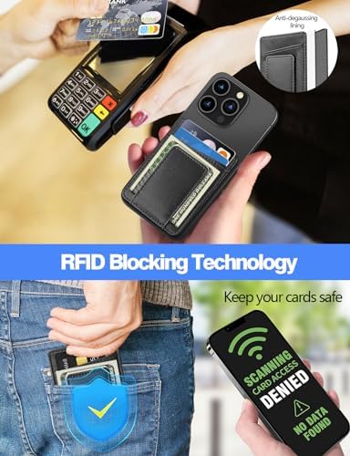 Magnetic Leather Wallet Card Holder for iPhone 16/16 Pro/15/14/13/12 Series - Slim RFID Blocking Wallet Case with Strong Magnet - Perfect for Everyday Use, Travel & Contactless Payments (Black)