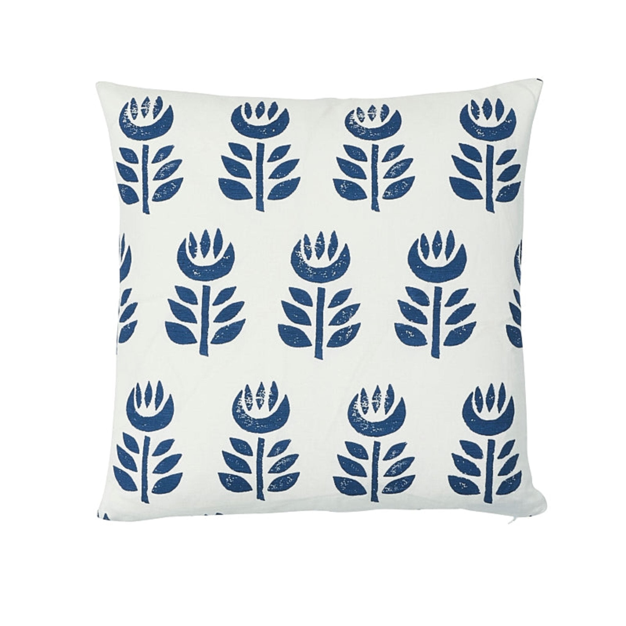 Blue & White Rosenborg Hand-Printed Floral 18-Inch Throw Pillow - Elegant Home Decor for Sofa, Bed, or Living Room Accent