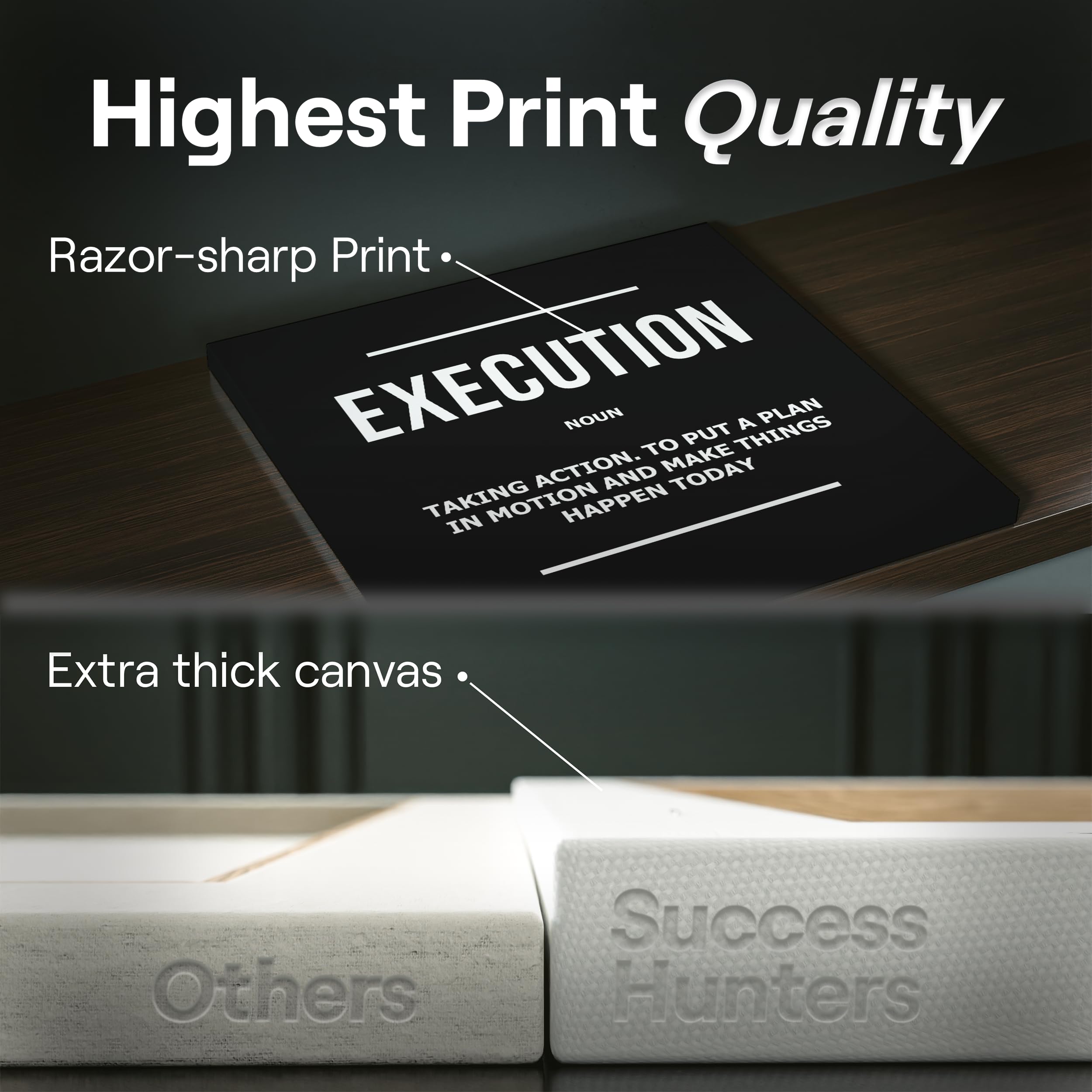 6-Piece Motivational Wall Art Canvas Prints - Grind Hustle Success Execution Persistence Perseverance Definition - Office Decor & Entrepreneur Bundle Set (6x20