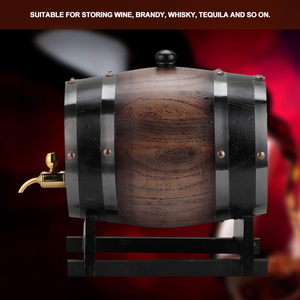 Premium 3L Oak Aging Barrel for Whiskey, Beer, Wine & Bourbon - Vintage Striped Black Red Oak Barrel with Faucet & Stand - Perfect for Home Brewing, Restaurants & Craft Spirit Aging