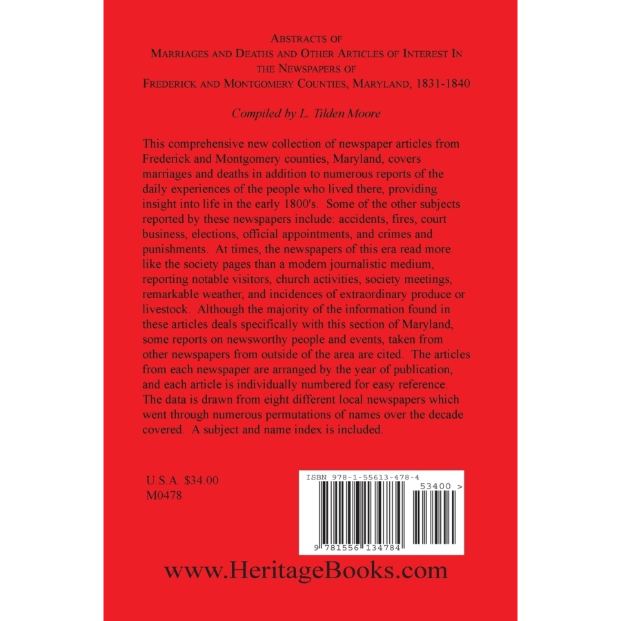Frederick & Montgomery County MD Newspaper Abstracts: Marriages, Deaths & Historical Articles 1831-1840 - Genealogy Research & Local History Study