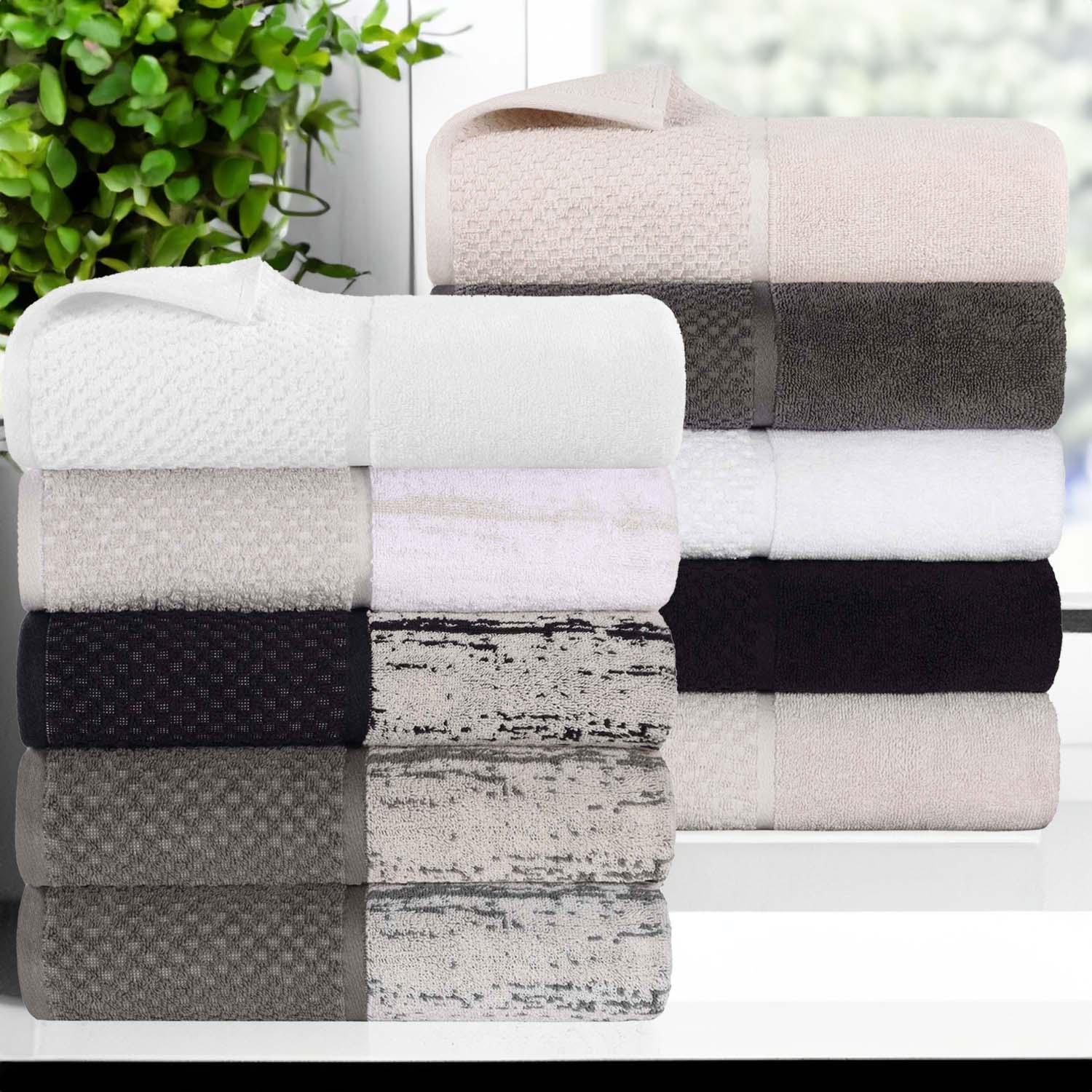 Premium Cotton Plush Jacquard Bath Towel Set of 4 - Ultra Soft & Absorbent Luxury Towels for Spa, Bathroom & Beach Use