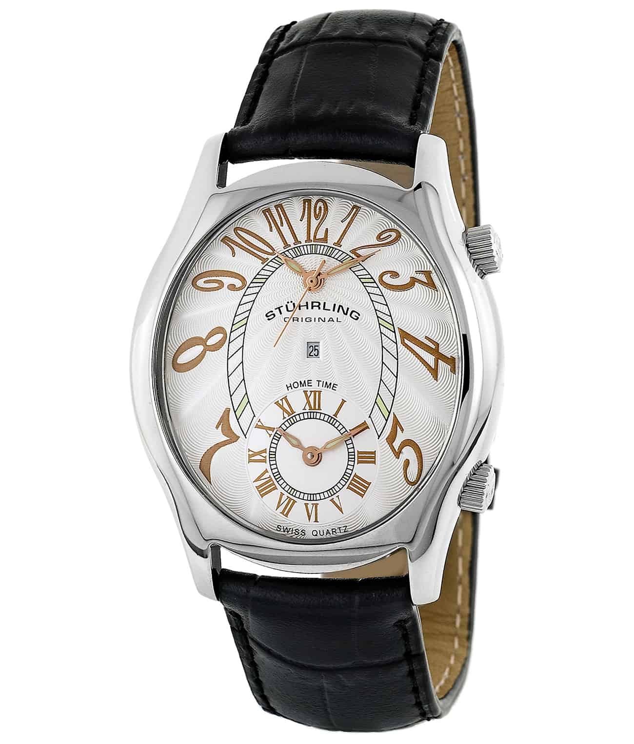 Silver Dial / Rose Case / Black Leather Strap Deployant Buckle