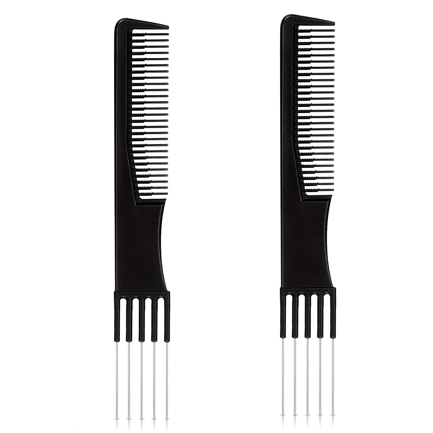 ZAUKY Anti Static Heat Resistant Carbon Fiber Metal Prong Hair Comb - 2 Pack for Styling, Detangling & Salon Use at Home or Professional