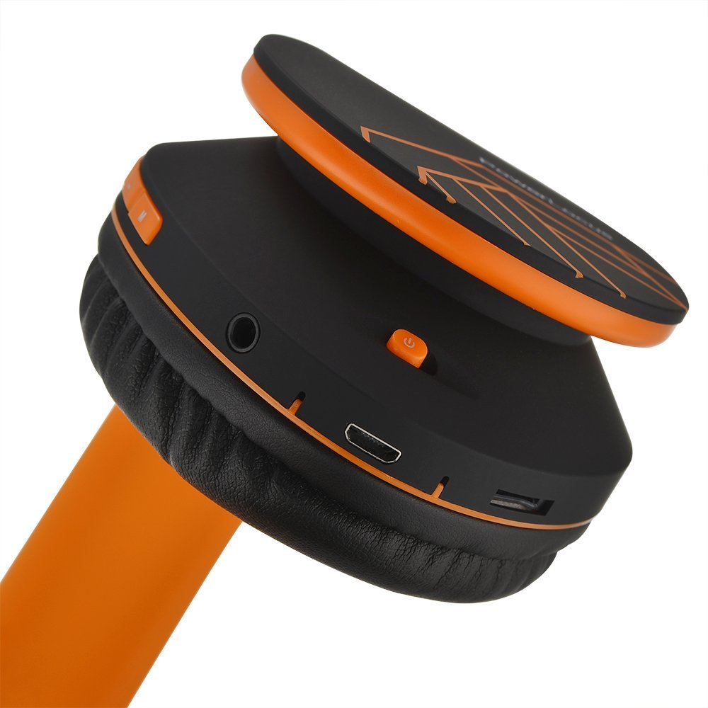 PowerLocus Bluetooth Over-Ear Headphones - Wireless Stereo Foldable Headset with Built-in Mic, Micro SD/TF, FM - Compatible with iPhone, Samsung, iPad, PC (Black/Orange) - Perfect for Travel, Workouts, and Home Entertainment