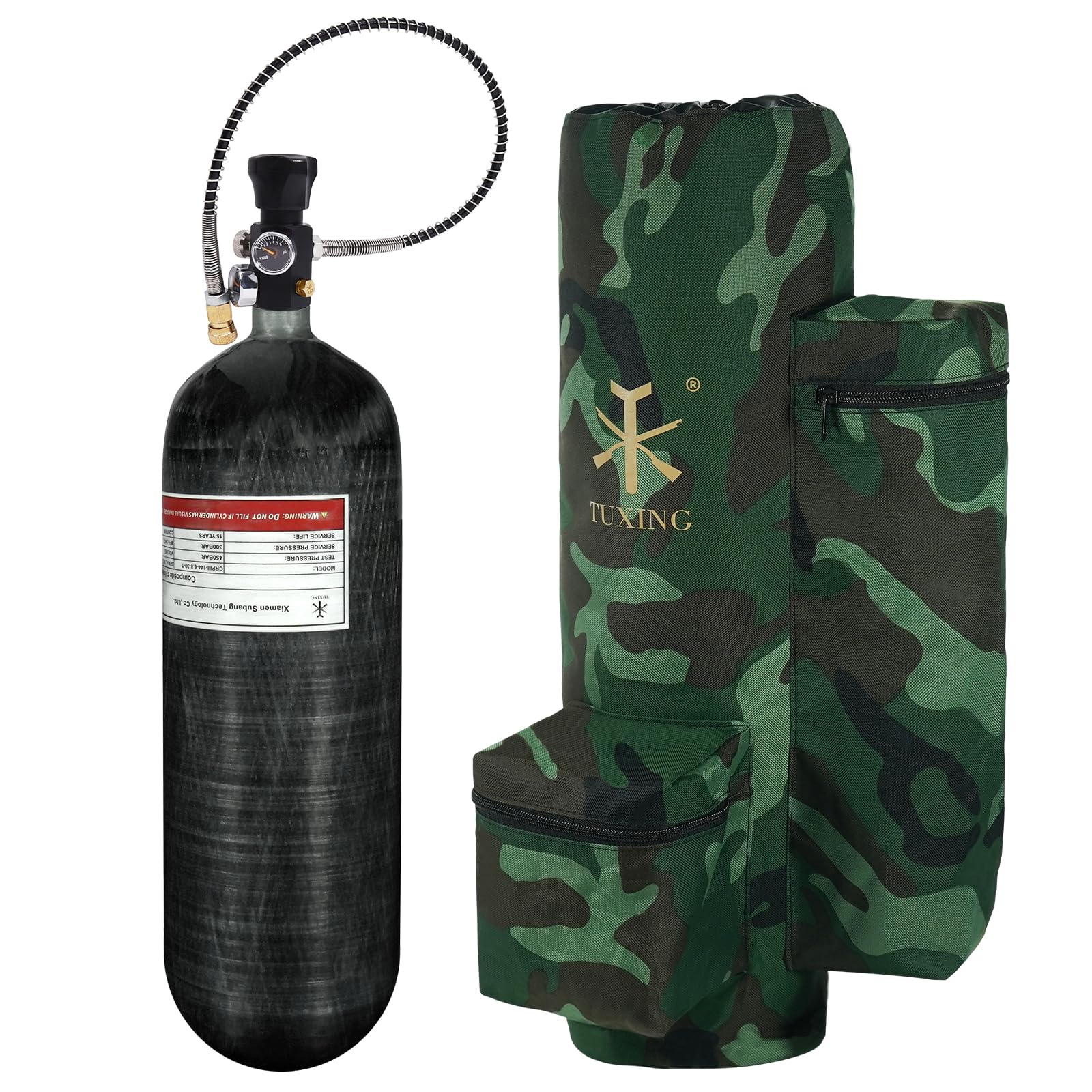 TUXING 4500psi 6.8L/414ci Carbon Fiber Paintball HPA Air Tank - PCP Air System with Dual Gauge Valve & Carry Bag | Perfect for Paintball, Airsoft & PCP Rifle Shooting Sports