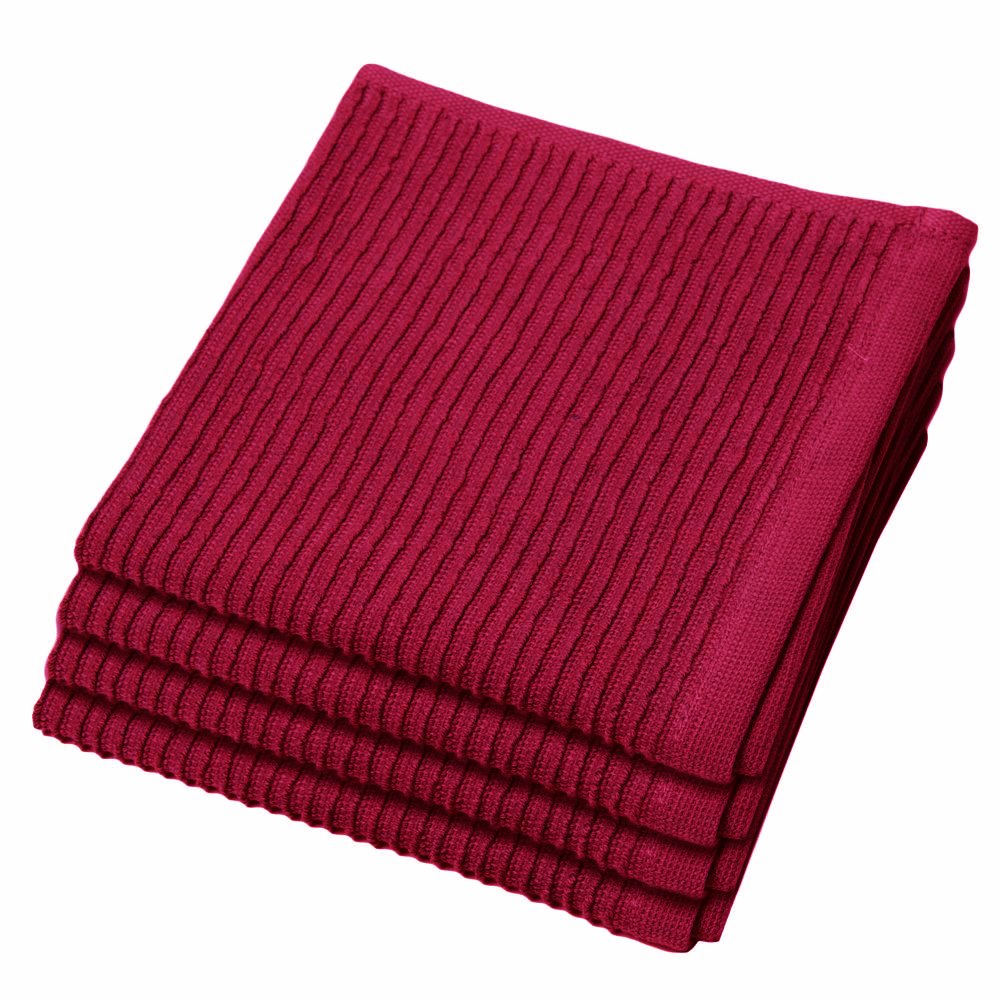 Now Designs Ripple Kitchen Dishcloth Set of 4 - Super Absorbent & Quick-Drying Dish Towels for Washing Dishes, Cleaning Countertops & Kitchen Surfaces - Carmine Red