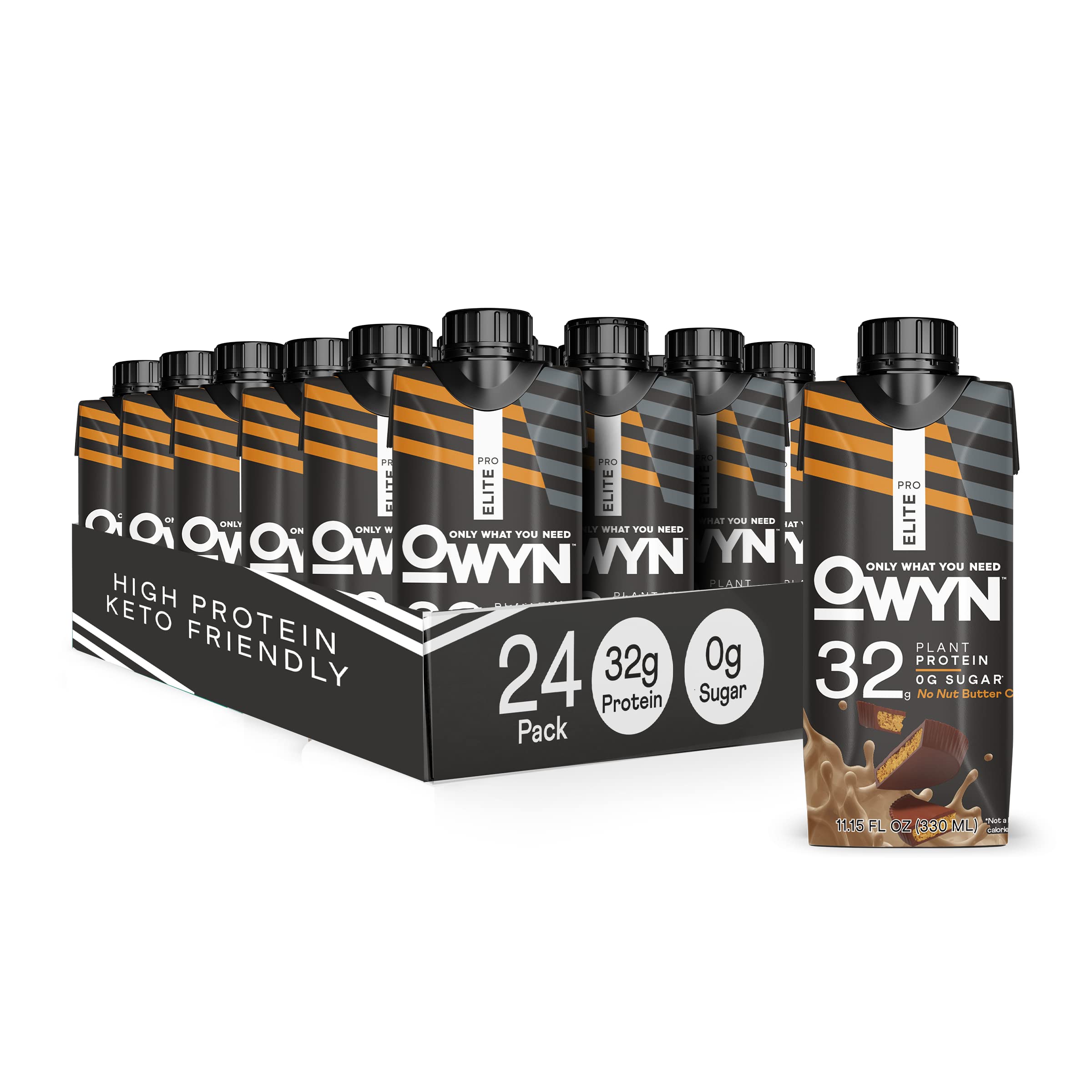 OWYN Pro Elite Vegan Plant-Based High Protein Shake - Nut Butter Cup Flavor, 32g Plant Protein for Muscle Recovery & Workout Fuel, Superfood Greens, Keto Friendly, Zero Sugar, 0g Net Carbs (24 Pack) - Perfect for Post-Workout, Meal Replacement & Active Lifestyle