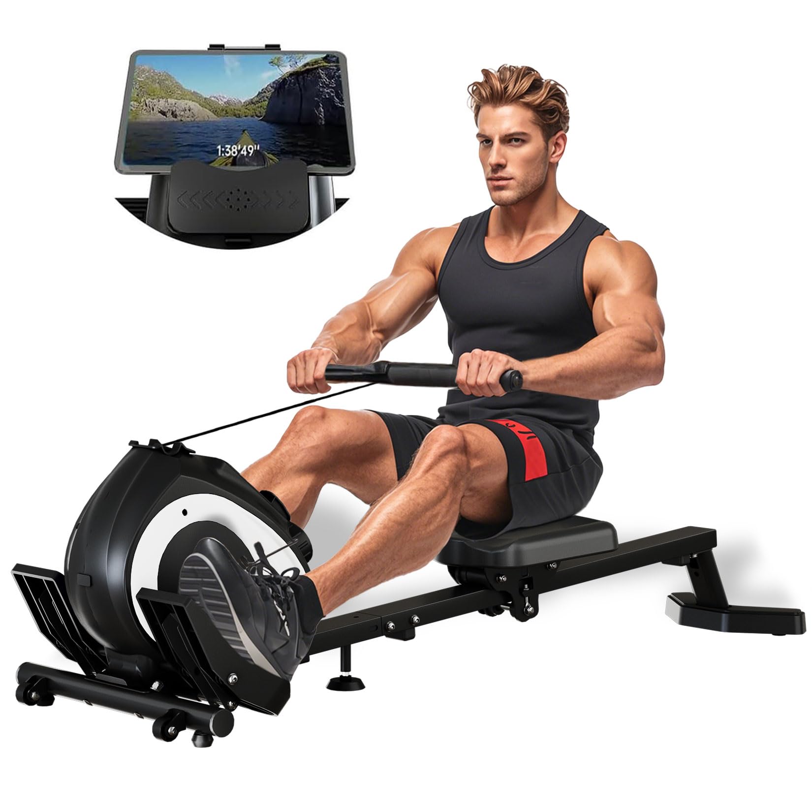 Adjustable 8-Speed Magnetic Rowing Machine for Home Workout - 265 LBS Weight Capacity, Fat Burning & Muscle Sculpting, Phone/Tablet Holder - Perfect for Small Spaces & Full-Body Fitness