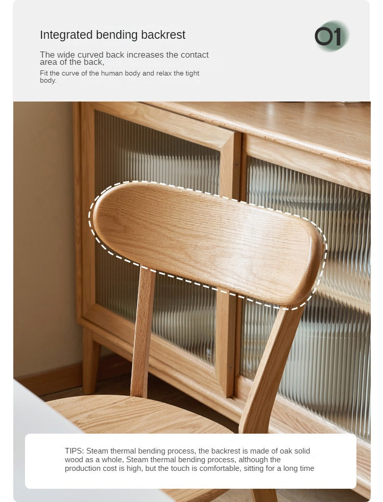Solid Wood Dining Chair with Curved Backrest - Oak, Cherry, Beech Wood Options - Perfect for Kitchen, Dining Room & Restaurant Seating