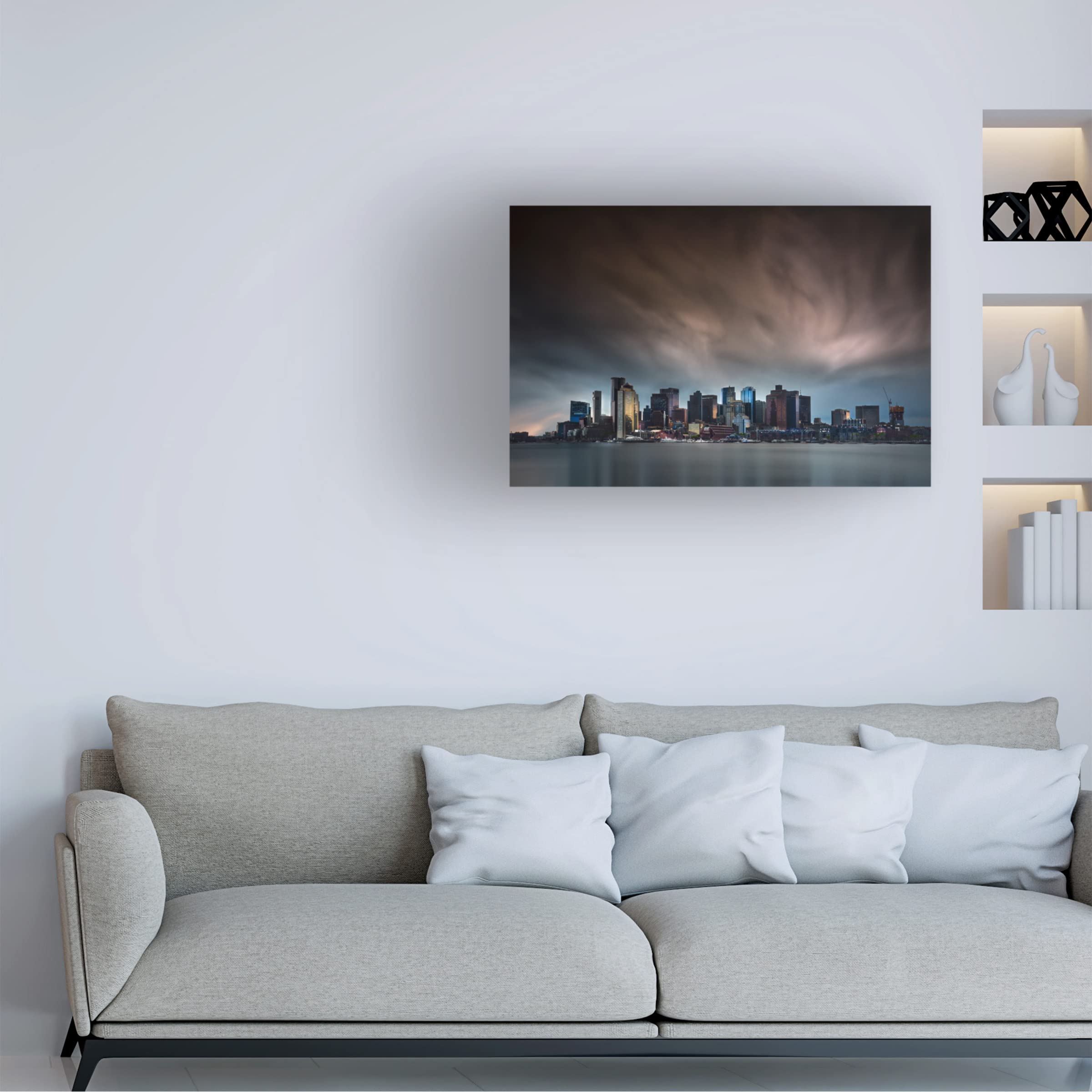 Trademark Fine Art 'Boston Skyline' Canvas Wall Art Print by Miki Joven - Modern Cityscape Decor for Living Room, Office & Bedroom