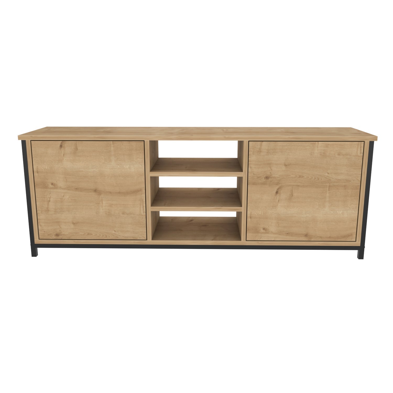 Modern TV Stand with Storage Shelves - Sturdy Wooden Entertainment Center for Living Room, Bedroom - Perfect for 55-75 Inch Flat Screen TVs, Gaming Consoles & Media Devices