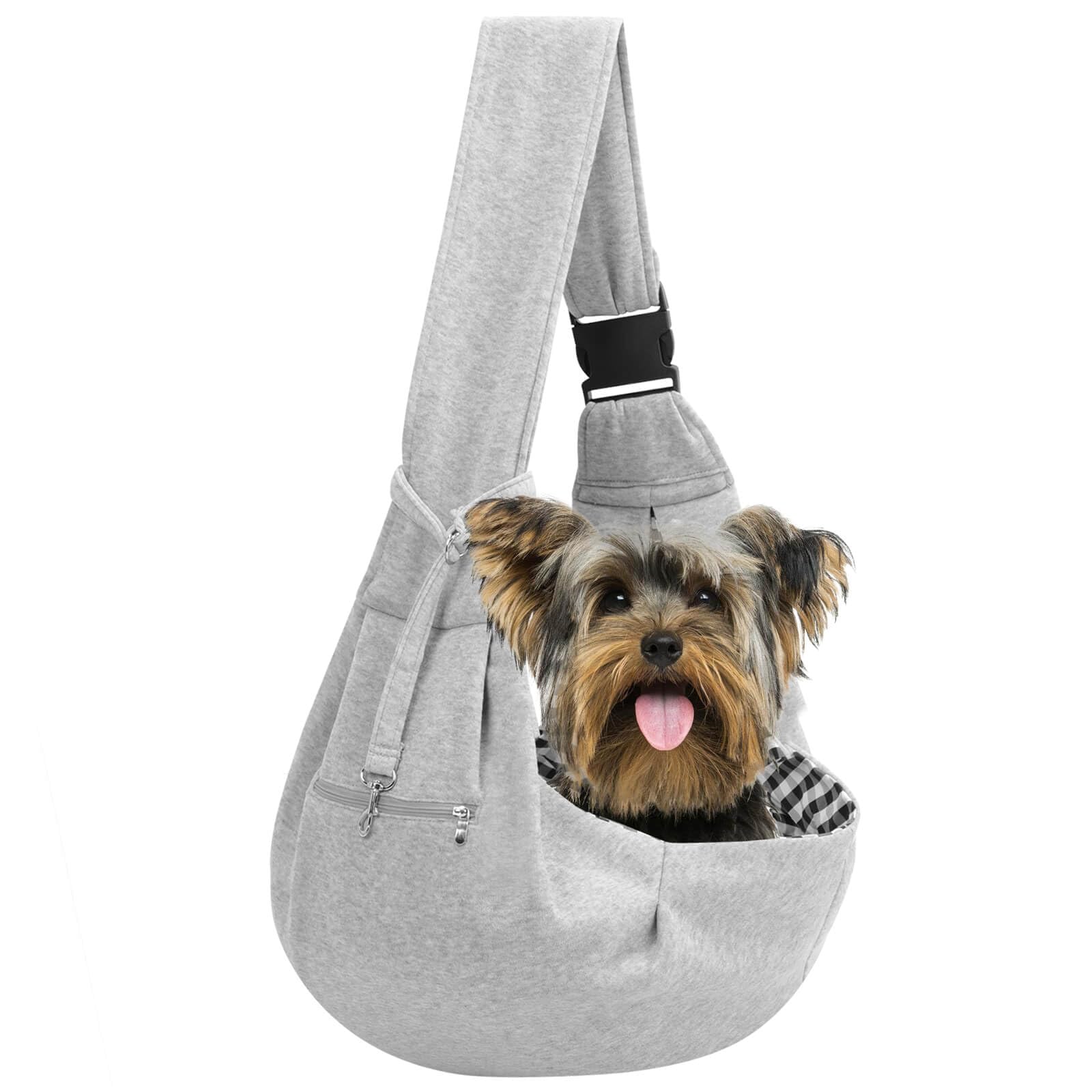 Adjustable Hands-Free Dog Carrier Sling for Small Dogs & Cats - Lightweight Pet Travel Sling with Zipper Purse Pocket & Safety Harness - Perfect for Hiking, Shopping, and Outdoor Adventures (Gray)