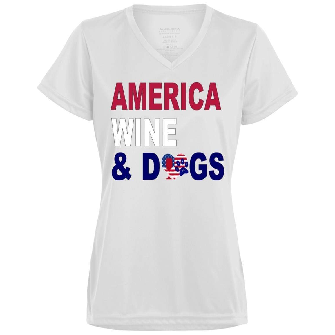 WineyBitches.Co America Wine Dogs Ladies' Wicking T-Shirt - Moisture-Wicking Women's Tee for Wine Lovers & Dog Moms - Perfect for Wine Tasting, Casual Outings & Dog Park Adventures