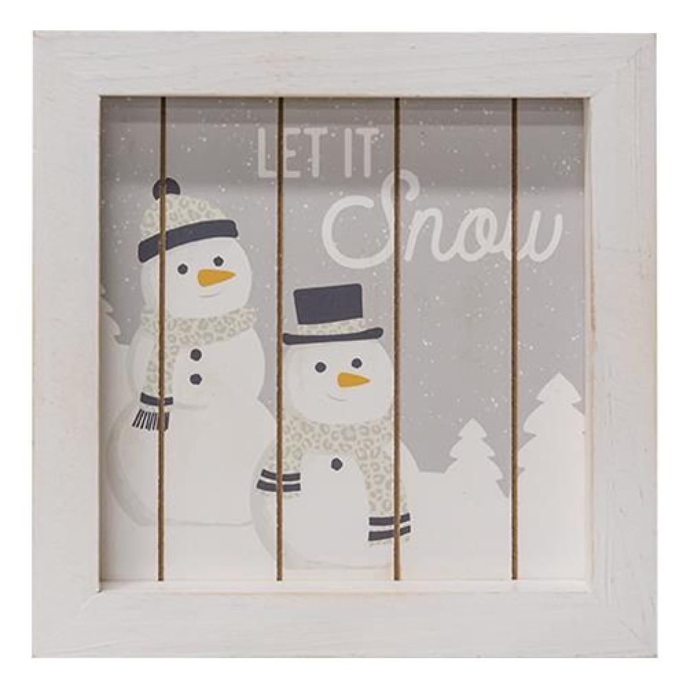 Let It Snow Framed Shiplap Snowman Sign - Rustic Winter Wall Decor for Home, Farmhouse, or Christmas Holiday Decorating - Perfect for Living Room, Porch, or Gift Giving