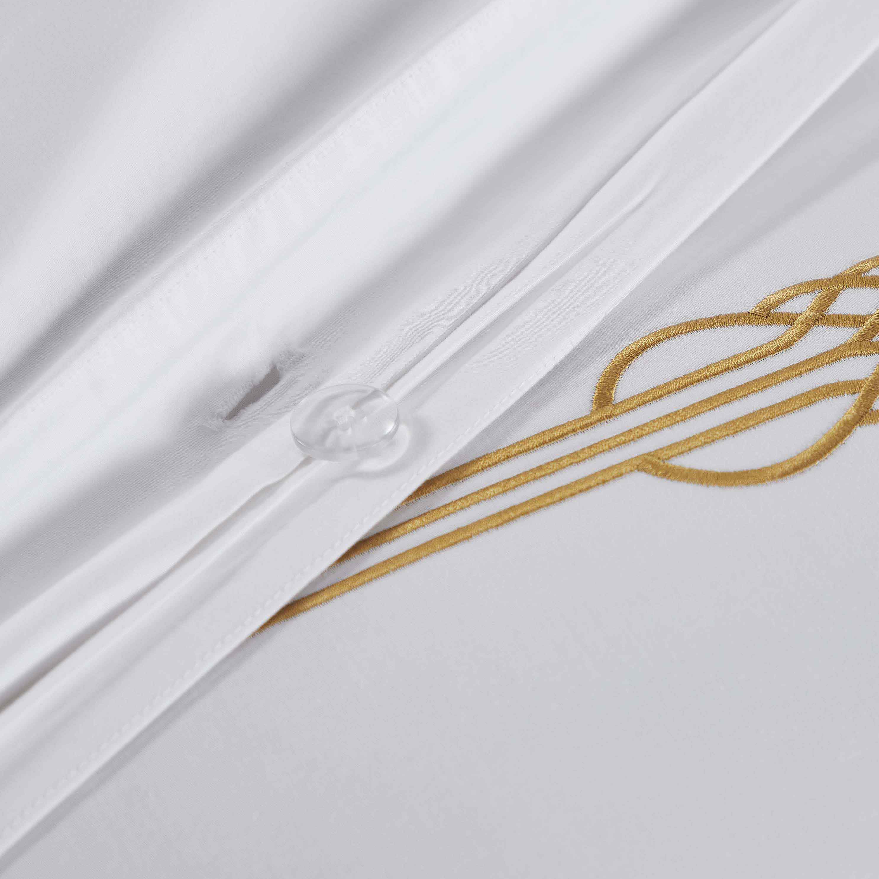 Moonlawn Cotton Gold Embroidered 3-Piece Duvet Cover Set - Queen Size Luxury Bedding for Master Bedroom & Guest Room