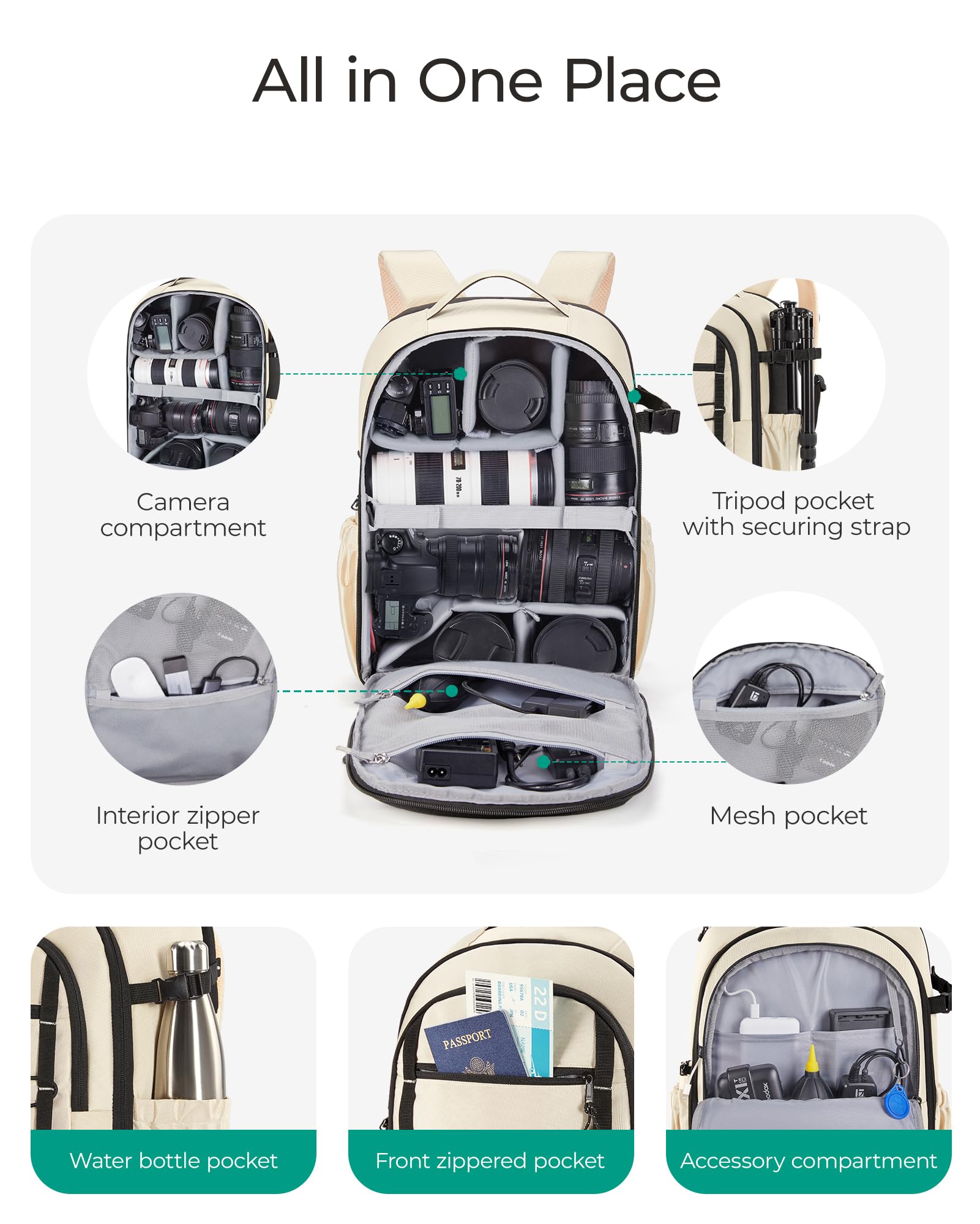 BAGSMART Professional DSLR Camera Backpack - Waterproof Protective Camera Bag with Tripod Holder, Rain Cover & 17