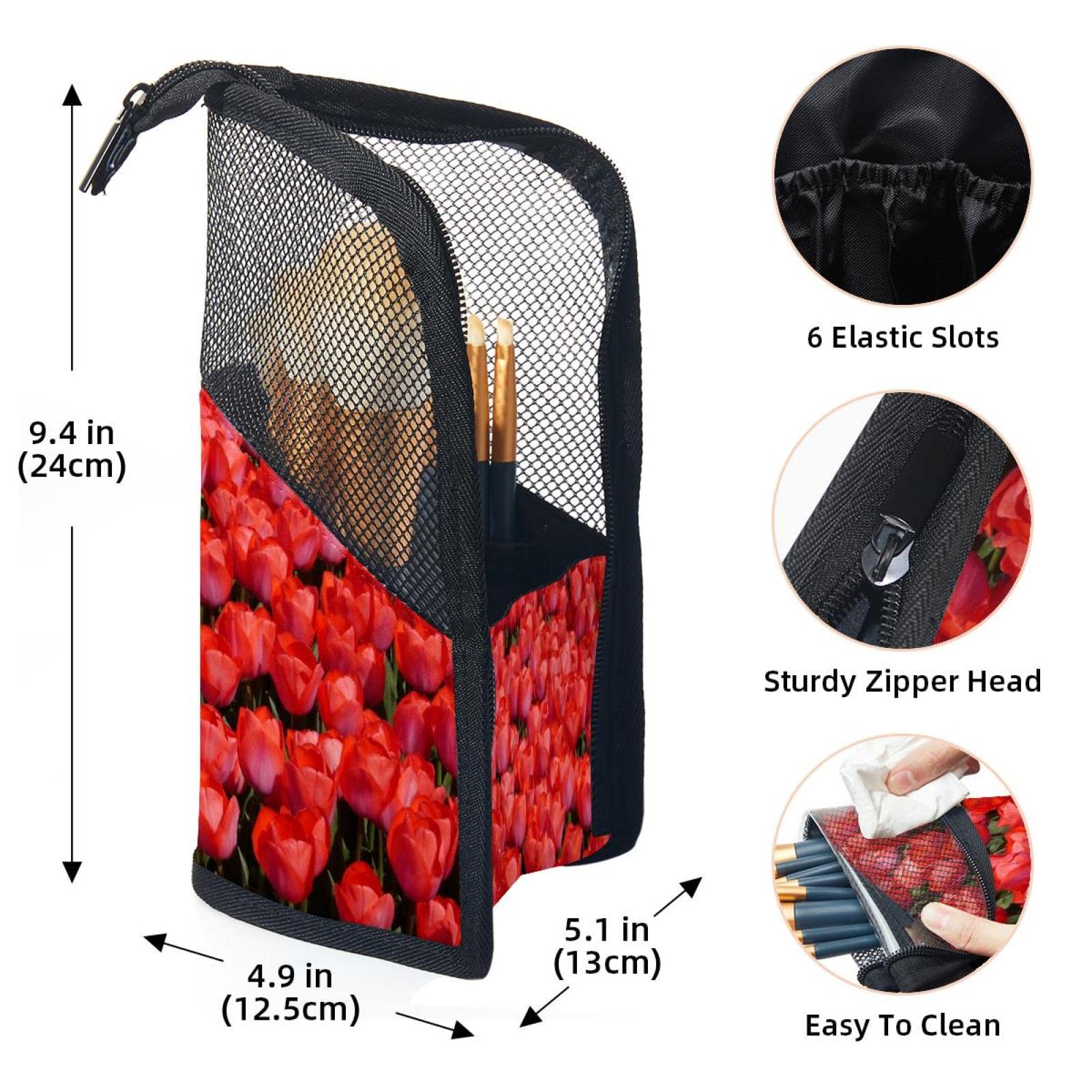 12-Piece Makeup Brush Organizer Bag with Tulip Flower Design - Portable Travel Cosmetic Brush Holder Case for Makeup Artists & Beauty Enthusiasts - Perfect for Home, Travel & Professional Use