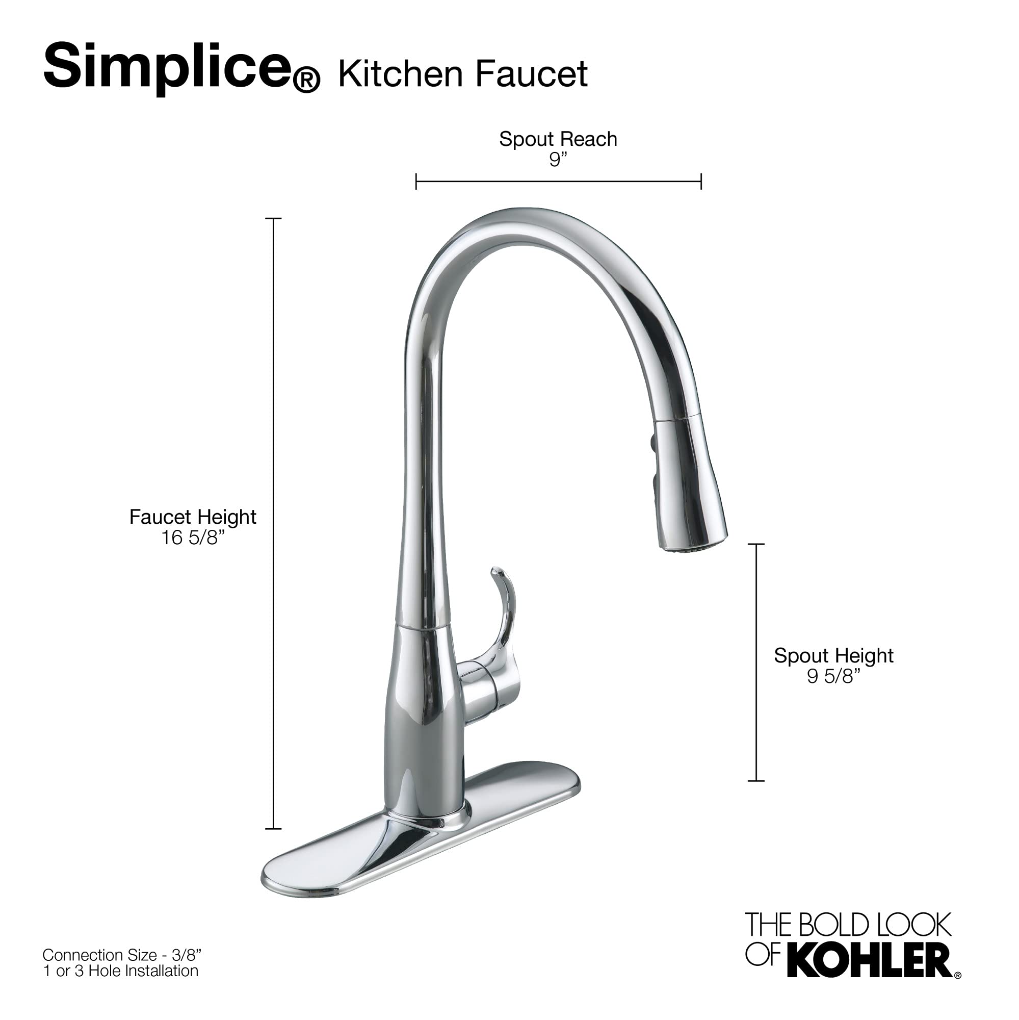 KOHLER Simplice Pull Down Kitchen Faucet with 3-Spray Function - Matte Black Finish (Model K-596-BL) | Ideal for Modern Kitchens, Dishwashing & Food Prep