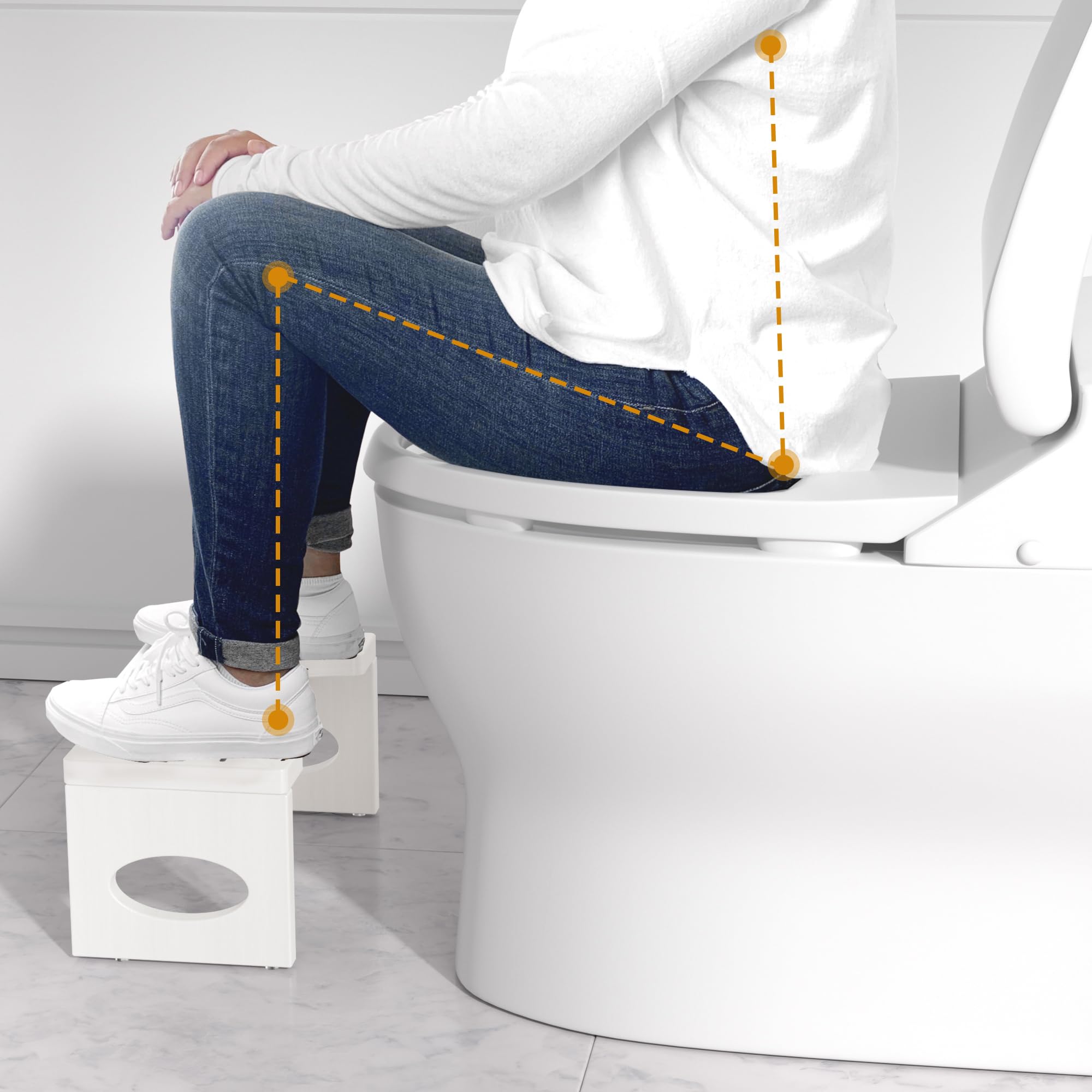 7 Inch Foldable Bamboo Toilet Stool - Ergonomic Squatting Step Stool for Bathroom, Natural White - Perfect for Constipation Relief & Healthy Bowel Movement