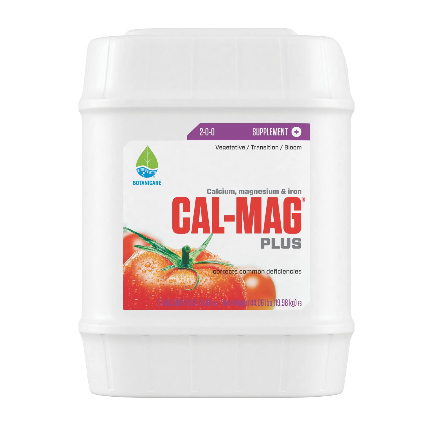 Botanicare Cal-Mag Plus - Calcium, Magnesium & Iron Plant Nutrient Supplement (2-0-0 NPK) for Hydroponics & Soil - Corrects Deficiencies, 5 Gallon - Ideal for Indoor Plants, Greenhouses & Garden Use