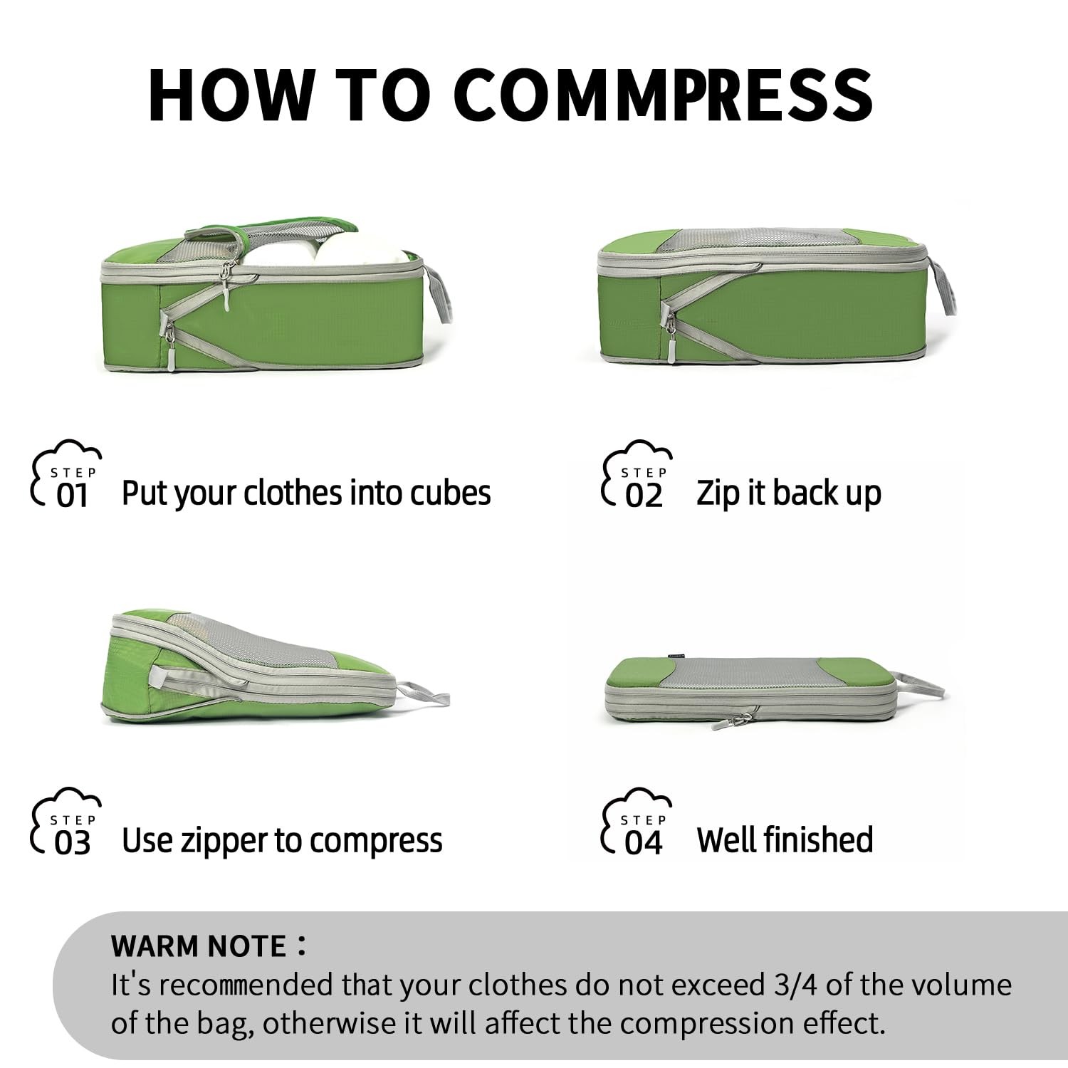 6-Pack Compression Packing Cubes for Travel - Luggage Organizer Bags Set with Carry-On Suitcase Compatibility | Space-Saving Travel Accessories for Business Trips & Vacations