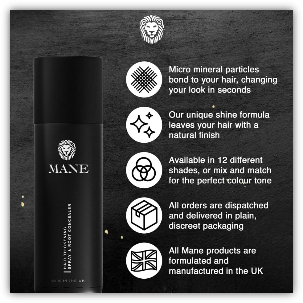 Premium Mane Hair Thickener for Hair Loss & Thinning Hair - Volumizing Treatment for Men & Women - Natural-Looking Hair Fibers (Black) | Boost Confidence for Daily Wear, Special Occasions & Professional Settings