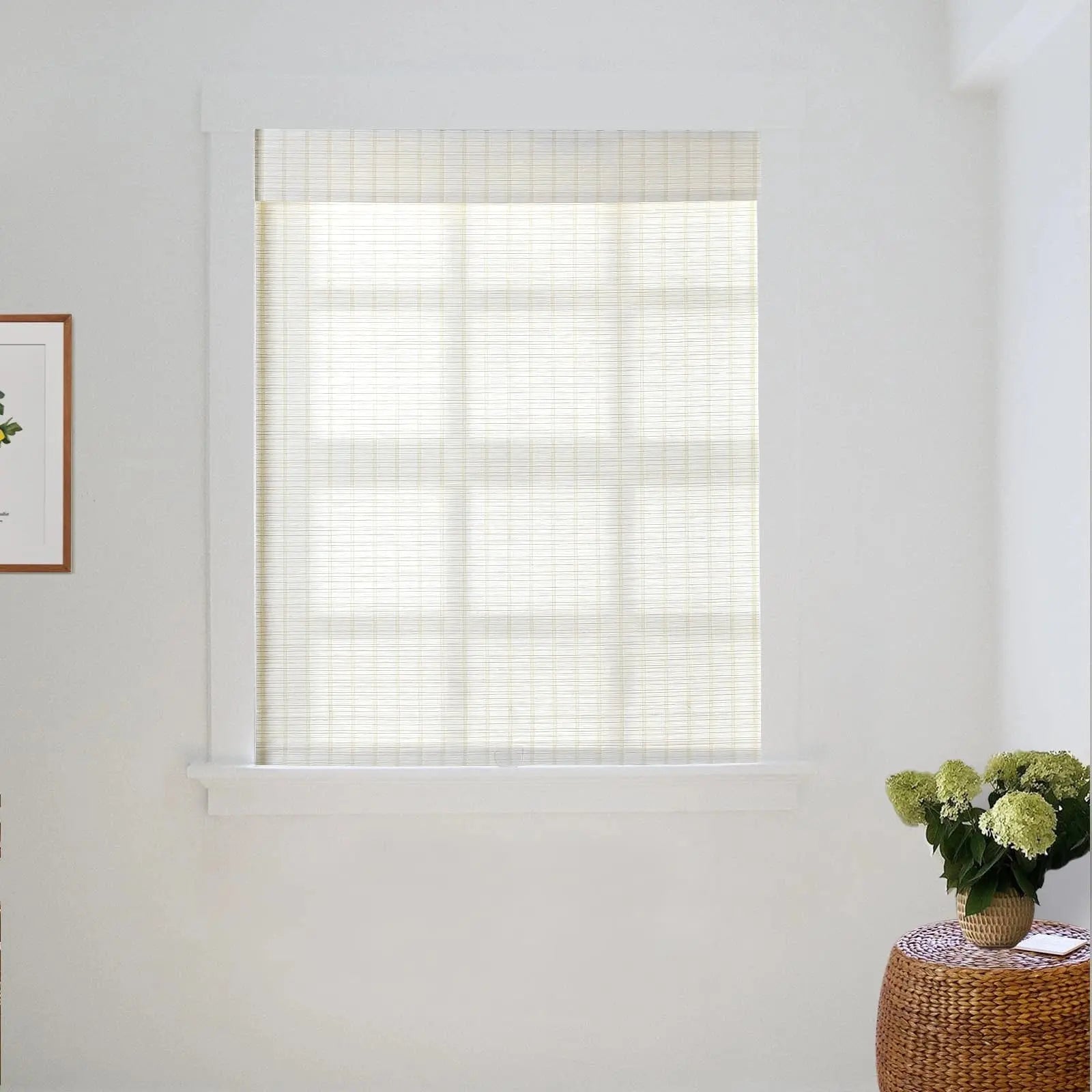 Natural Bamboo Woven Window Shade - Eco-Friendly Paper White Roller Blinds for Home & Office Privacy & Sun Protection