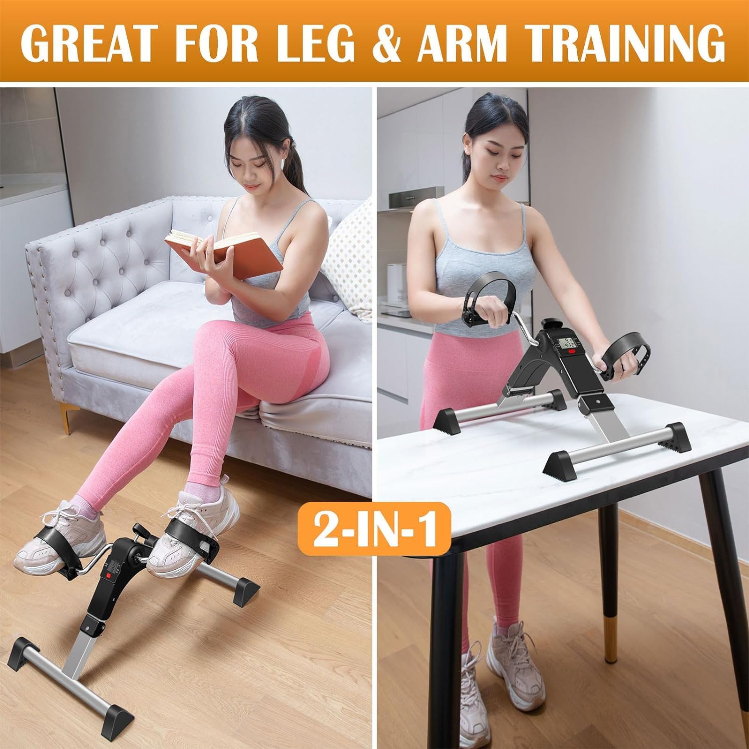 TABEKE Under Desk Bike Pedal Exerciser - Foldable Mini Exercise Bike for Leg & Arm Workouts, Adjustable Resistance with LCD Display - Perfect for Office, Home & Seniors Fitness