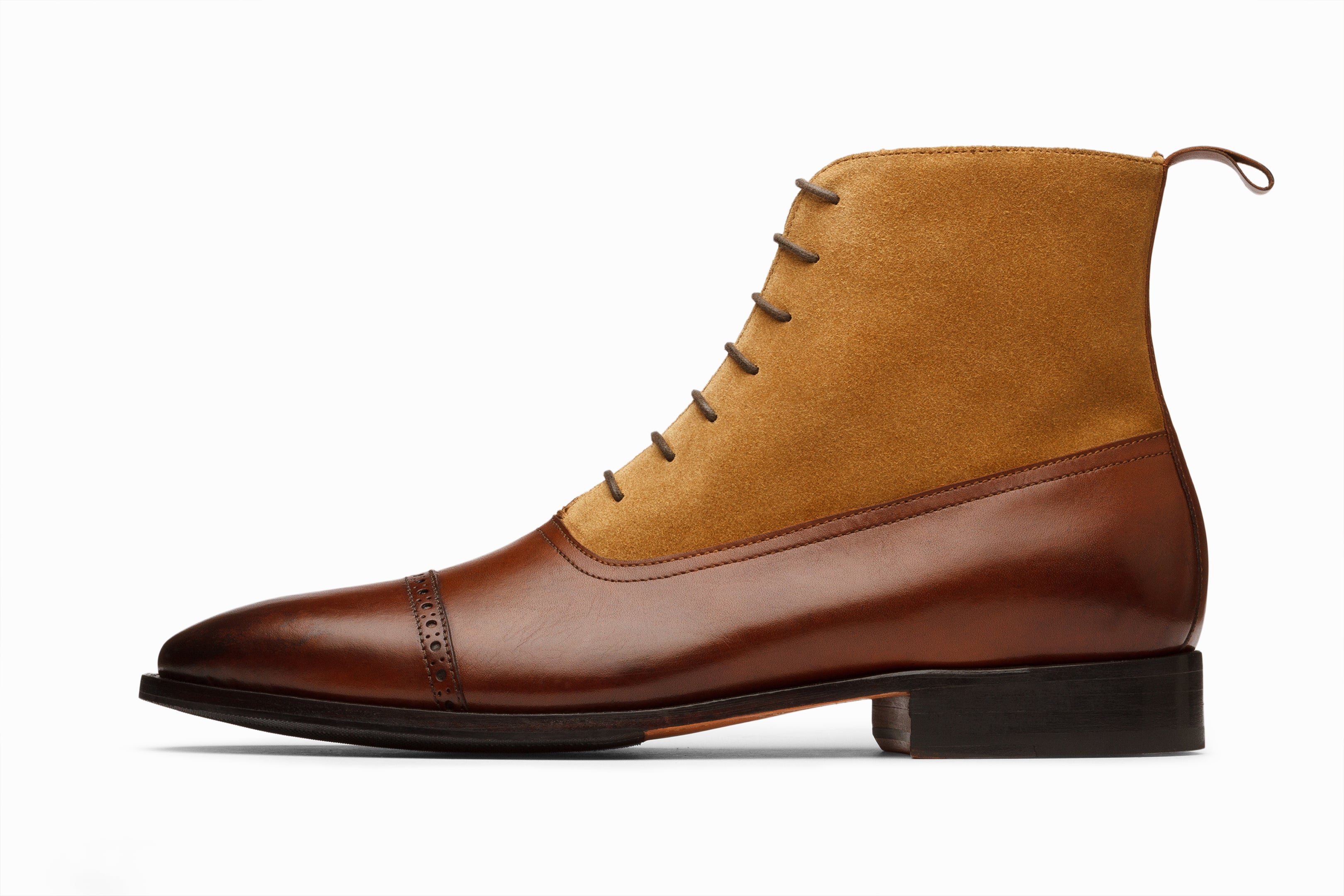 Two Tone Balmoral Leather Boots for Men - Brown & Camel Suede Dress Shoes | Formal & Business Casual Wear | Office, Wedding & Special Occasion Footwear