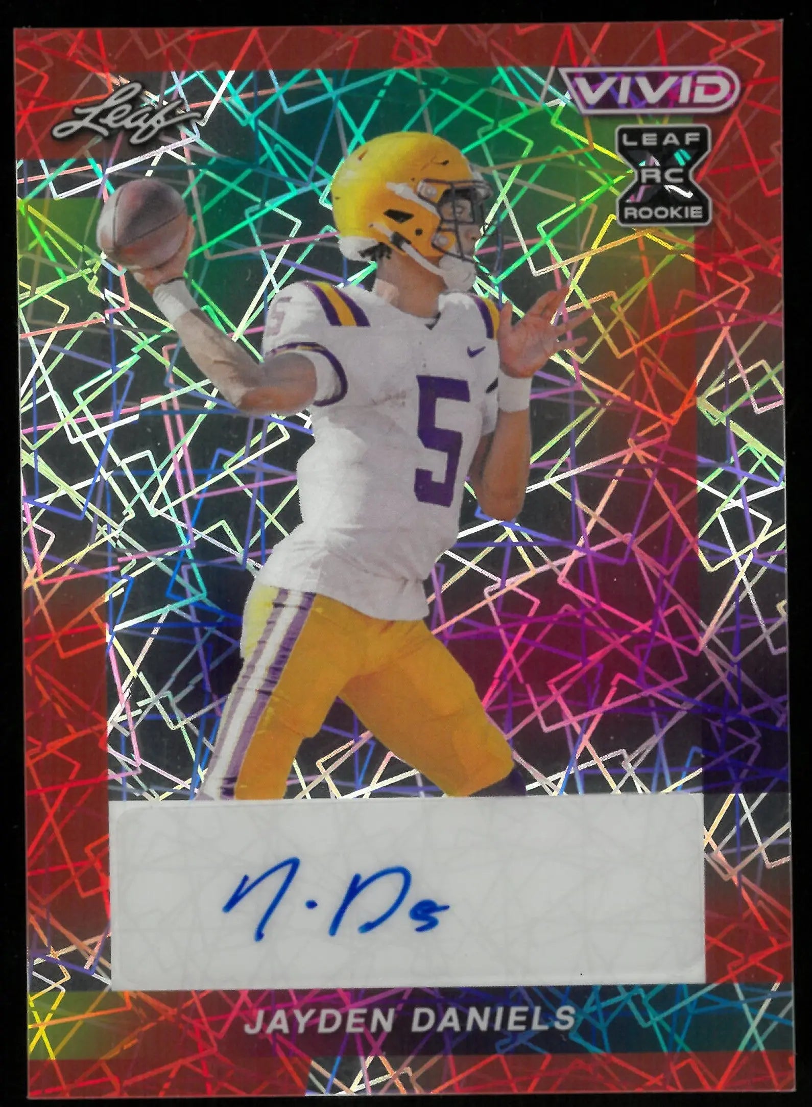 2024 Leaf Vivid Football Jayden Daniels Rookie Card Orange Lazer Auto 1/1 - Rare Collectible for Sports Memorabilia Fans & Investment