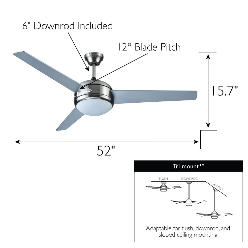 Design House 157339 Treviento 52-Inch Indoor Ceiling Fan with Light Kit in Satin Nickel Finish - Perfect for Living Room, Bedroom, and Office Spaces