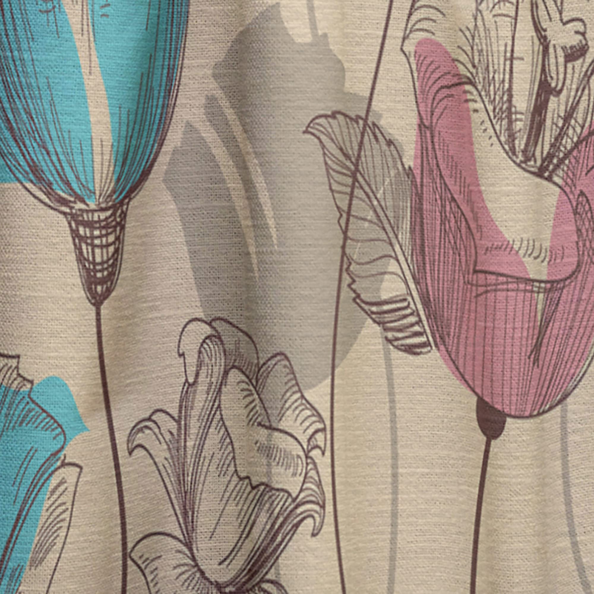 DesignQ Retro Floral Pink & Blue Thermal Insulated Curtains - Single Panel 52x120 - Elegant Window Treatments for Bedroom & Living Room - Perfect for Home Decor & Light Blocking